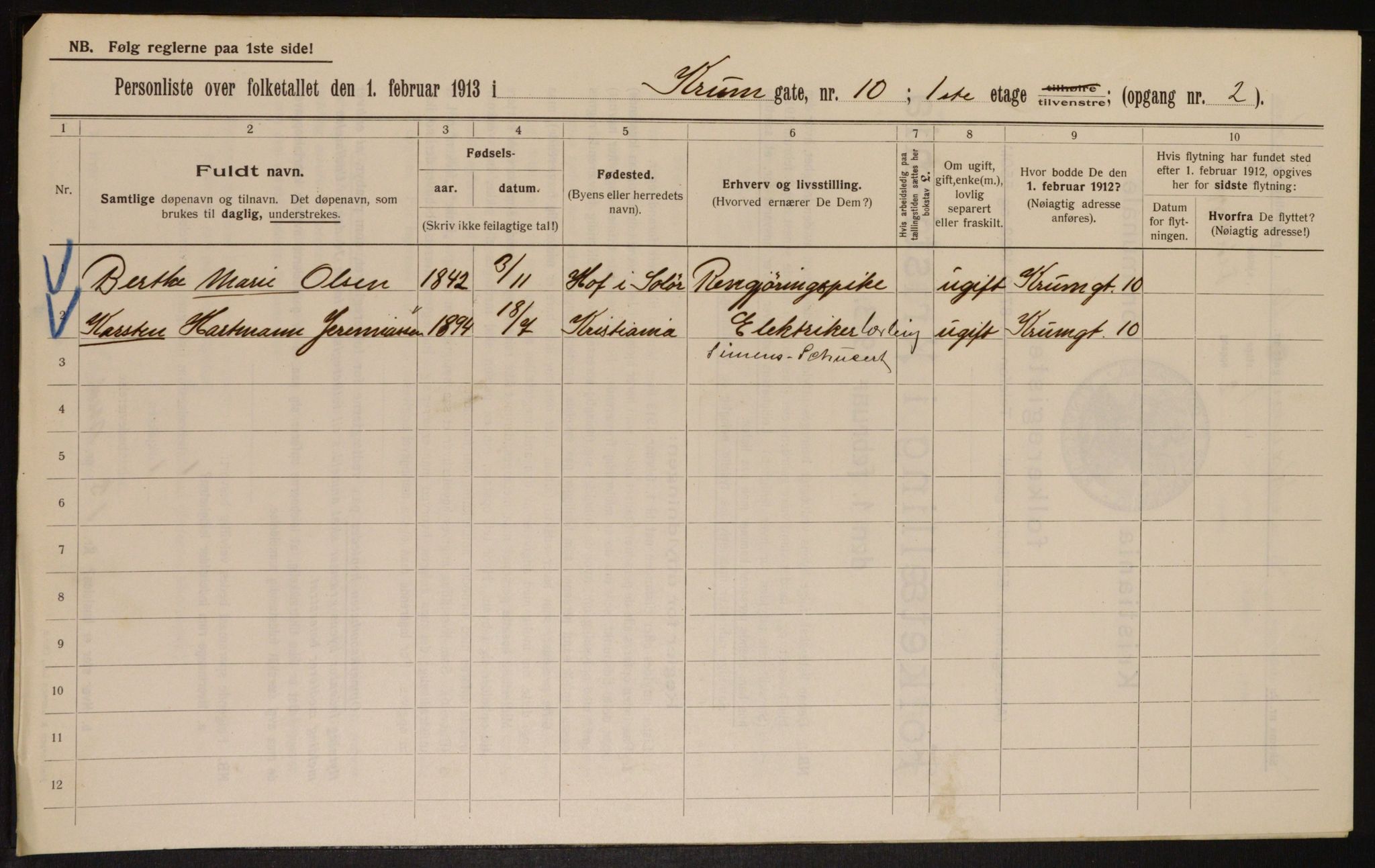 OBA, Municipal Census 1913 for Kristiania, 1913, p. 54644