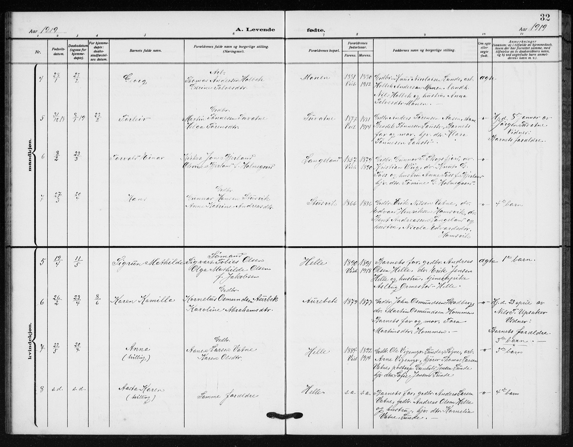 Holum sokneprestkontor, AV/SAK-1111-0022/F/Fb/Fba/L0006: Parish register (copy) no. B 6, 1910-1936, p. 32