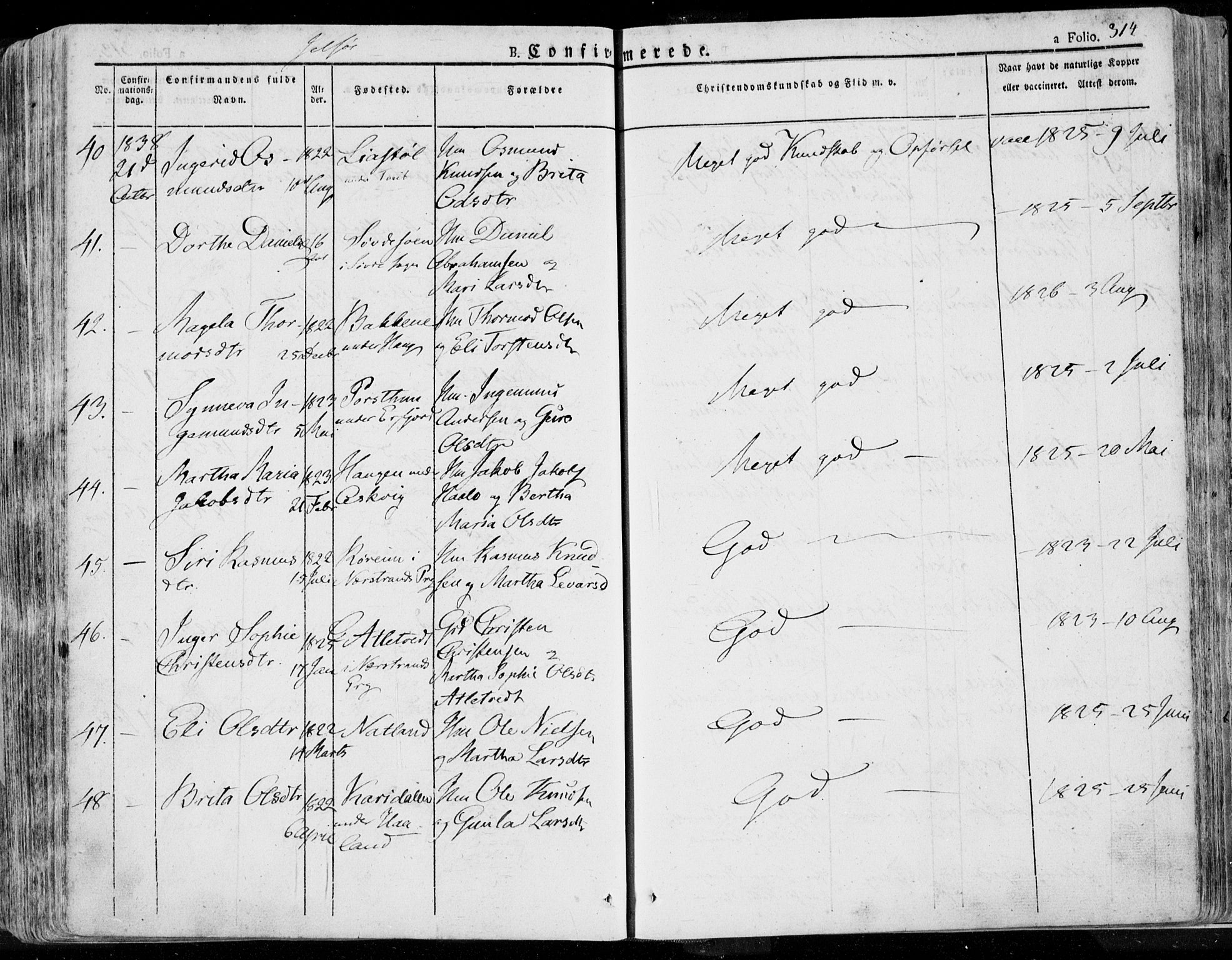 Jelsa sokneprestkontor, AV/SAST-A-101842/01/IV: Parish register (official) no. A 6.1, 1828-1853, p. 314