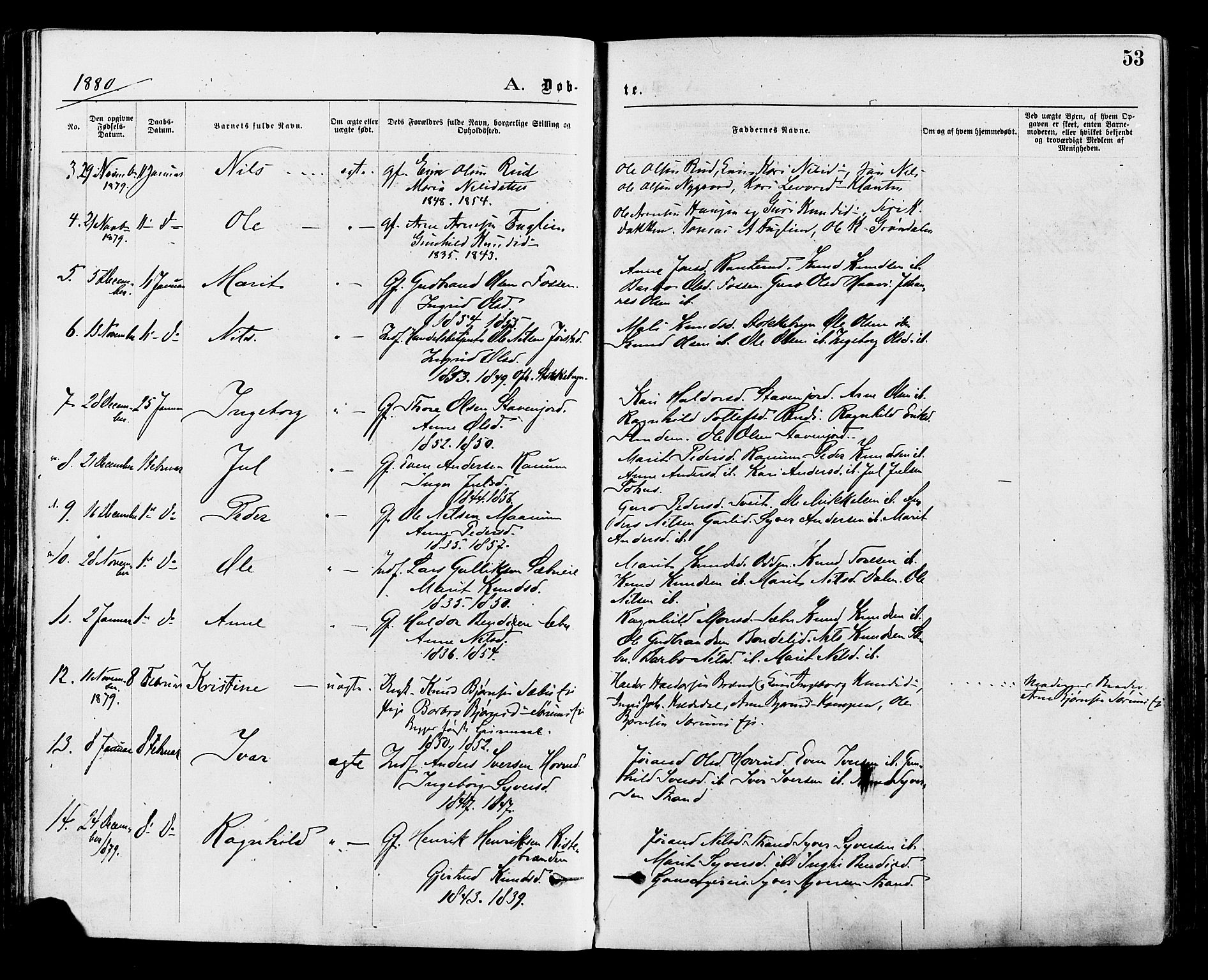 Nord-Aurdal prestekontor, AV/SAH-PREST-132/H/Ha/Haa/L0009: Parish register (official) no. 9, 1876-1882, p. 53