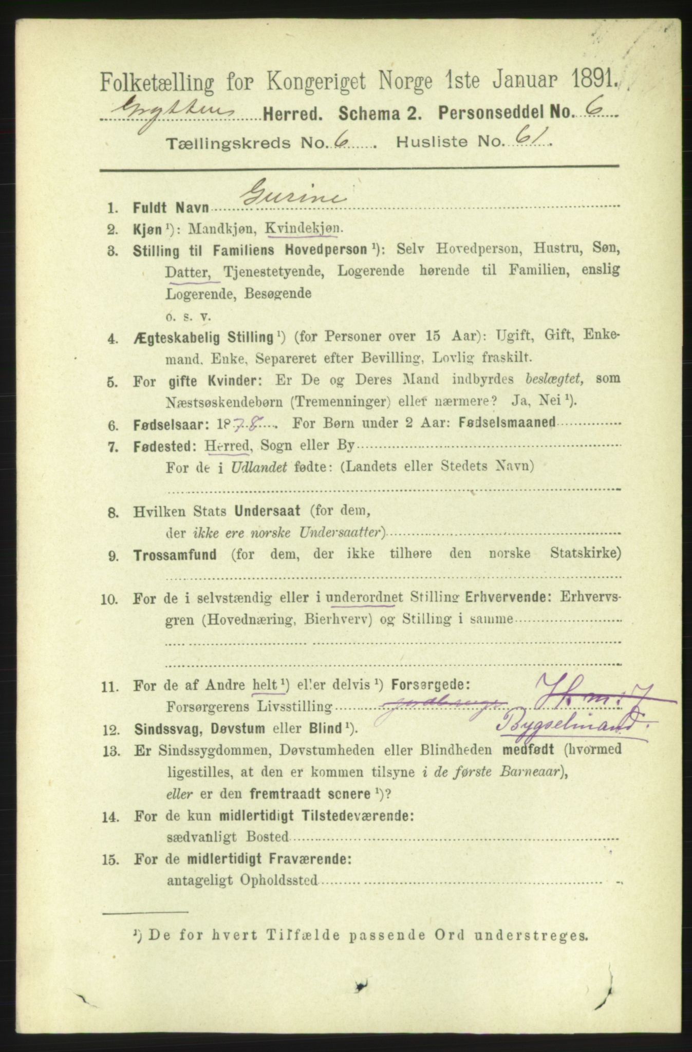 RA, 1891 census for 1539 Grytten, 1891, p. 2812