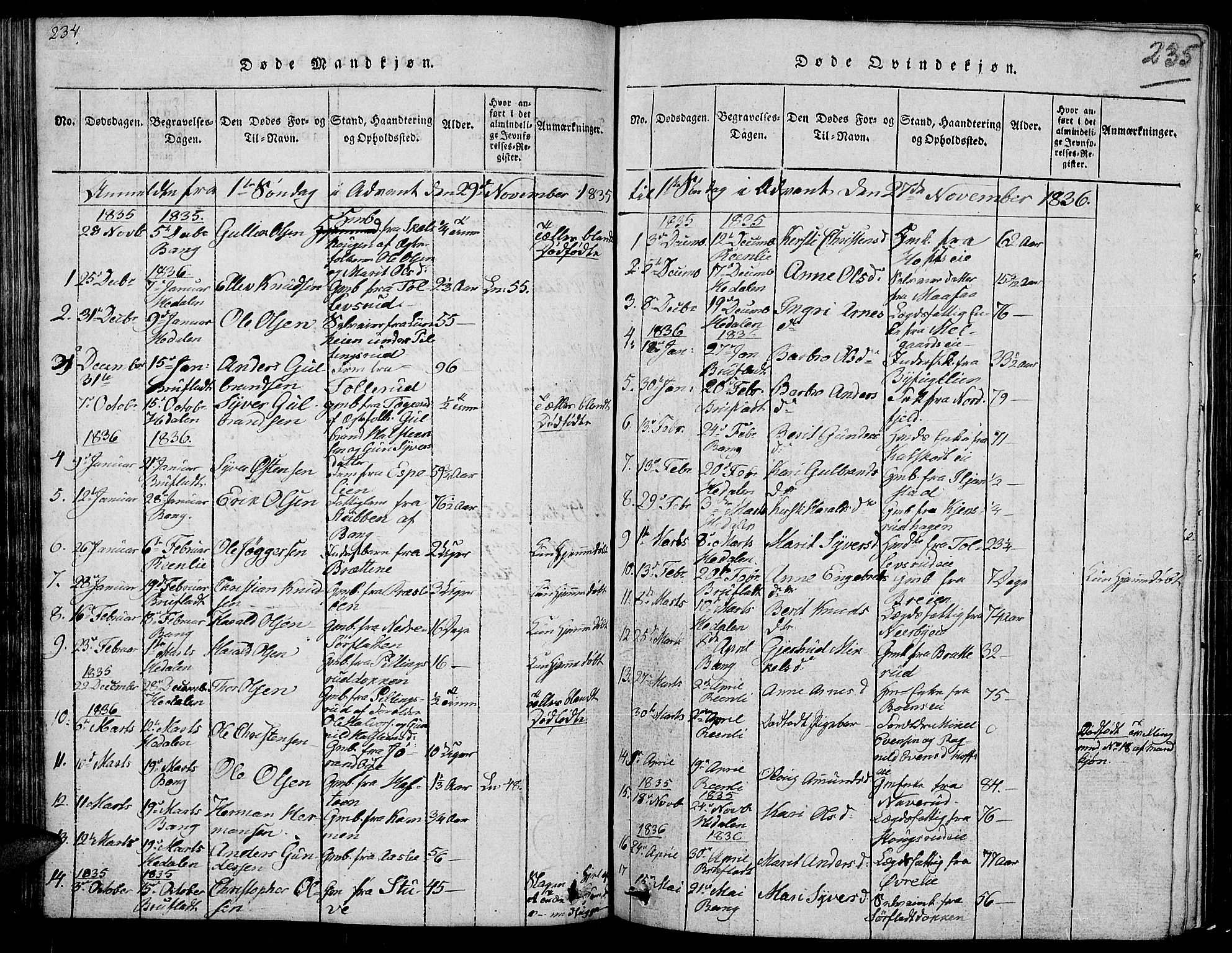 Sør-Aurdal prestekontor, SAH/PREST-128/H/Ha/Hab/L0002: Parish register (copy) no. 2, 1826-1840, p. 234-235