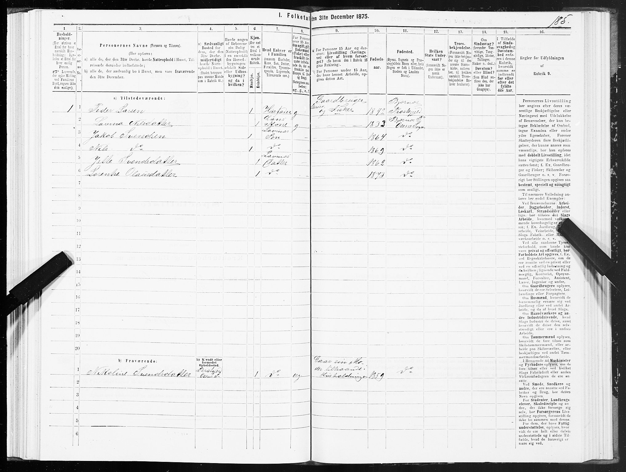 SAT, 1875 census for 1632P Bjørnør, 1875, p. 1185