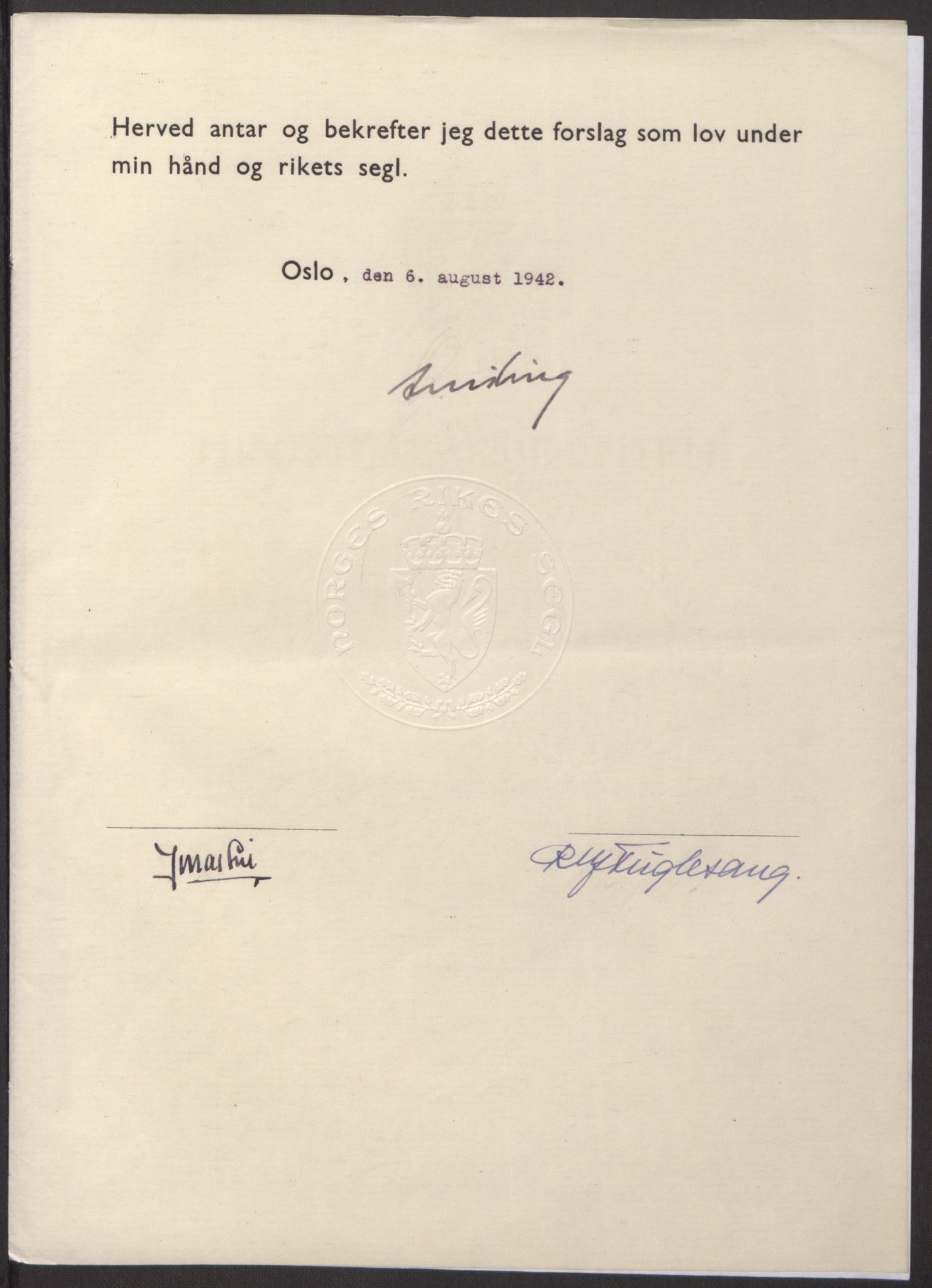 NS-administrasjonen 1940-1945 (Statsrådsekretariatet, de kommisariske statsråder mm), AV/RA-S-4279/D/Db/L0098: Lover II, 1942, p. 260