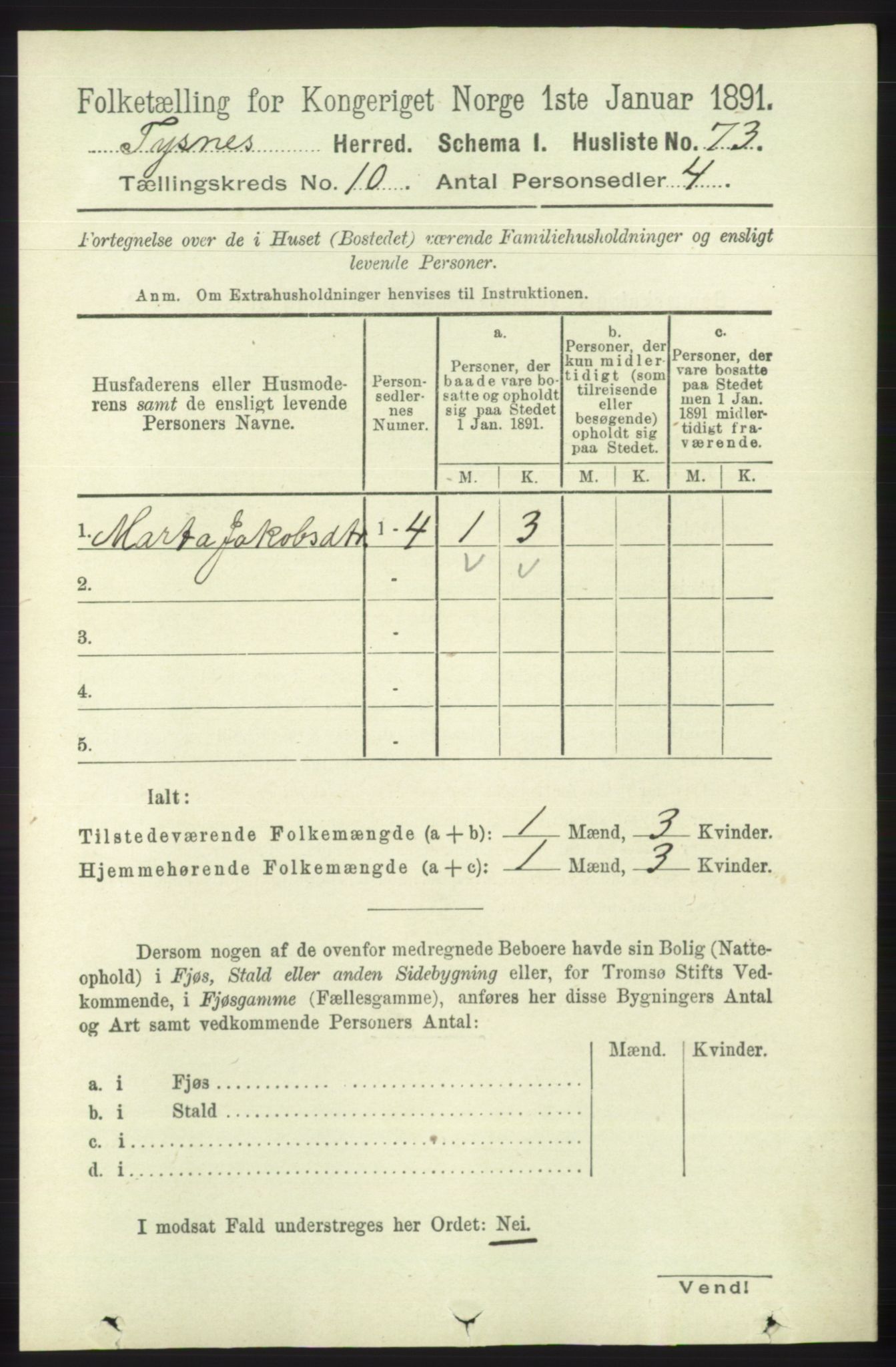 RA, 1891 census for 1223 Tysnes, 1891, p. 4851