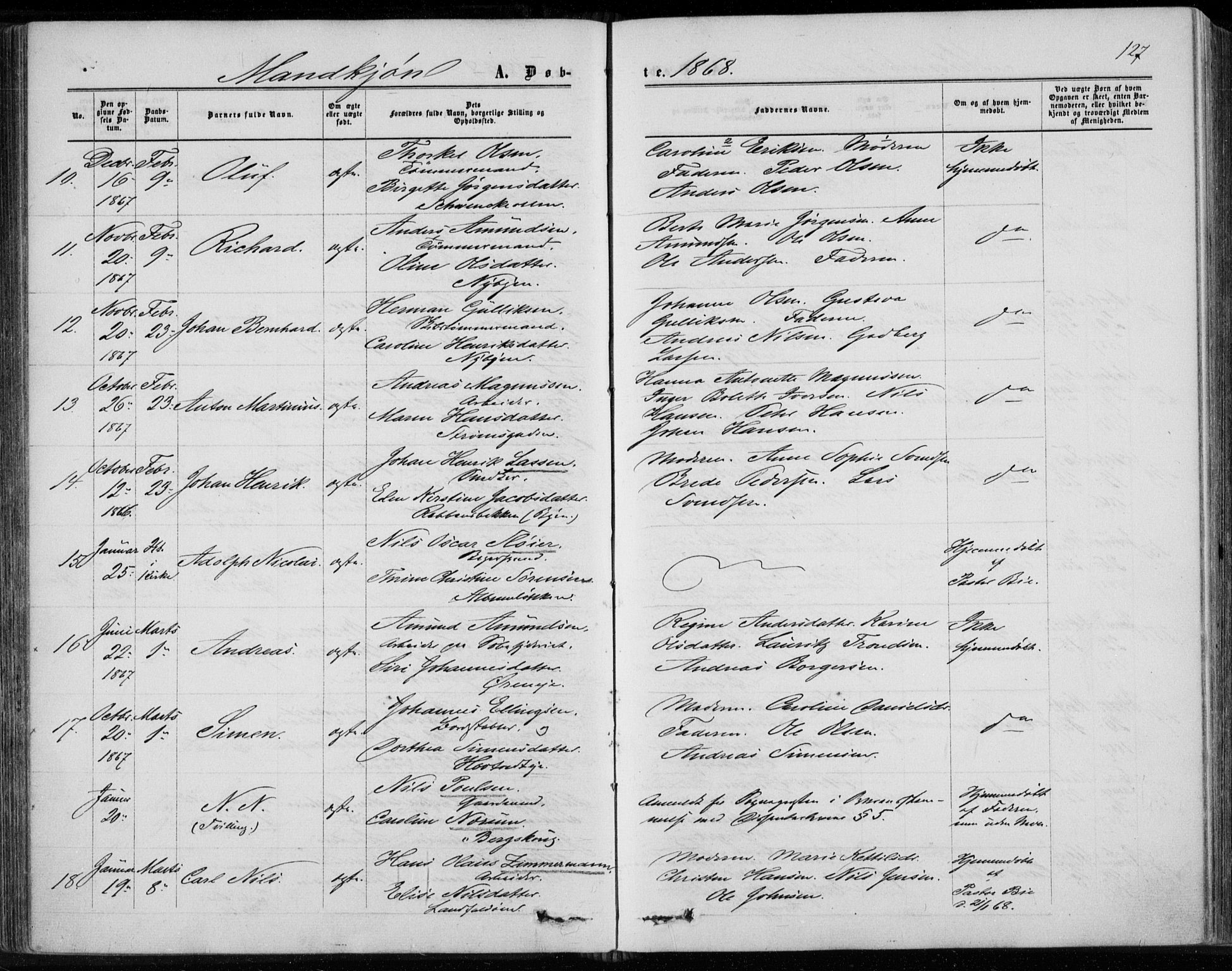 Bragernes kirkebøker, SAKO/A-6/F/Fb/L0003: Parish register (official) no. II 3, 1860-1868, p. 127