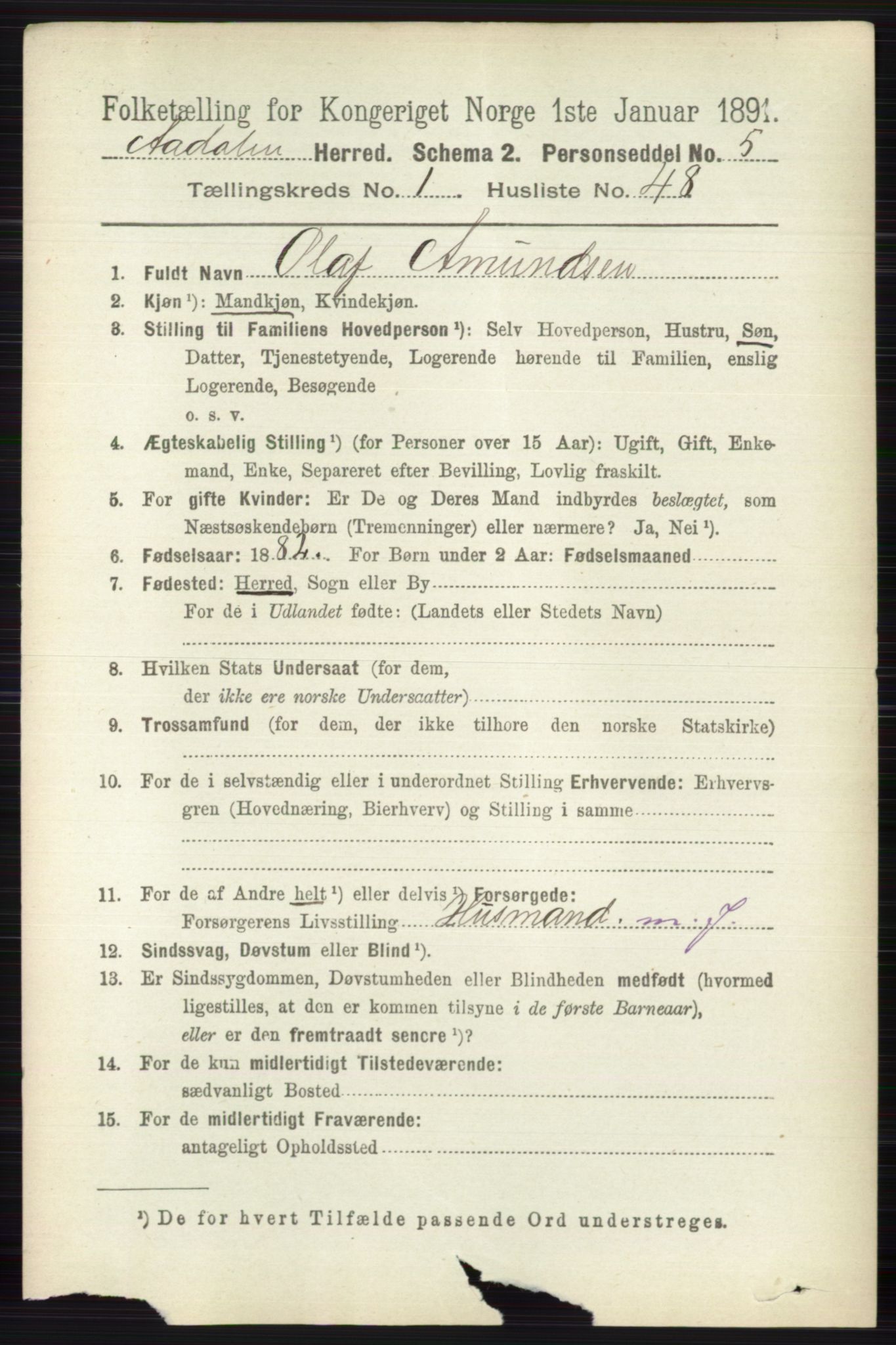 RA, 1891 census for 0614 Ådal, 1891, p. 584