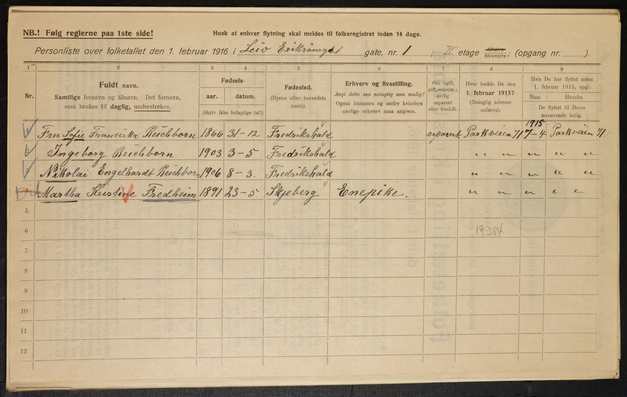 OBA, Municipal Census 1916 for Kristiania, 1916, p. 58738