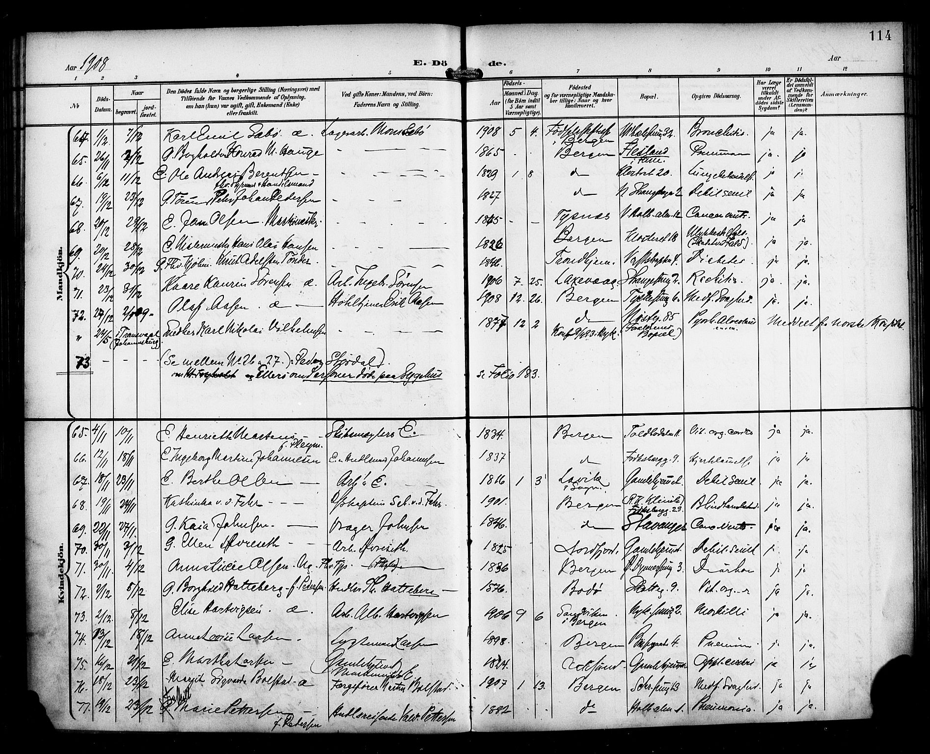 Nykirken Sokneprestembete, AV/SAB-A-77101/H/Haa/L0045: Parish register (official) no. E 5, 1899-1917, p. 114