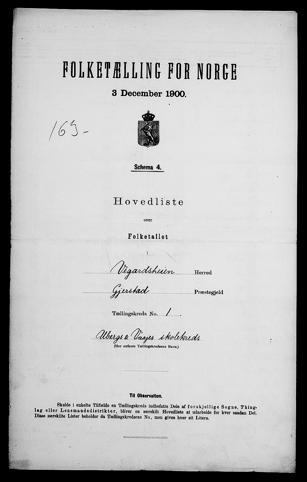SAK, 1900 census for Vegårshei, 1900, p. 17