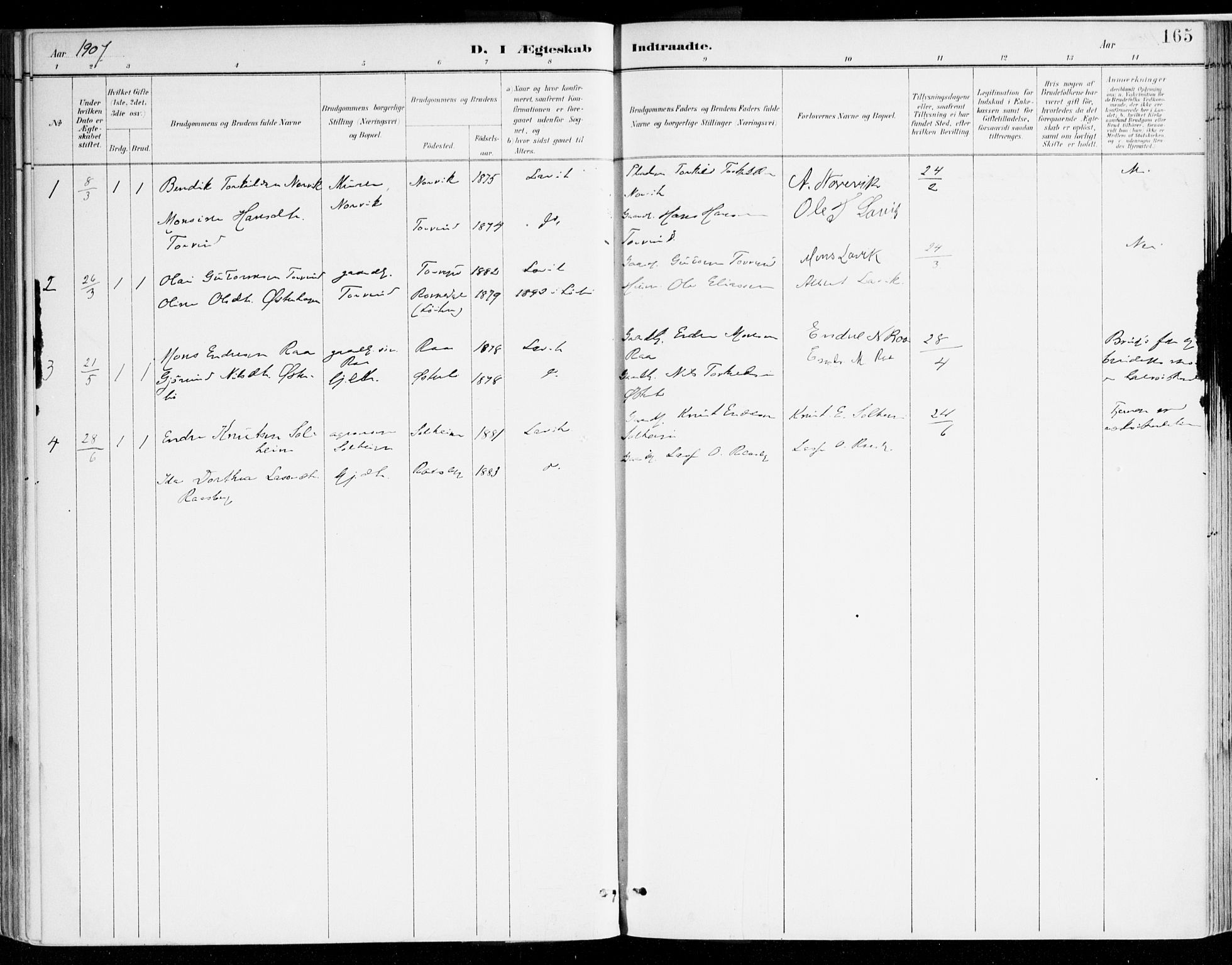 Lavik sokneprestembete, AV/SAB-A-80901: Parish register (official) no. B 1, 1882-1908, p. 165