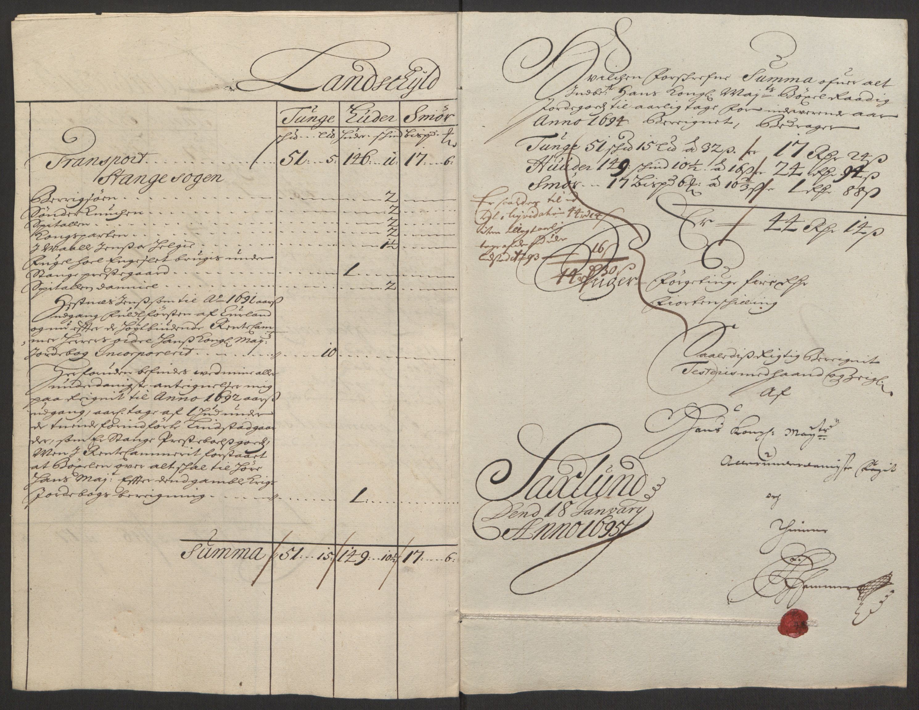 Rentekammeret inntil 1814, Reviderte regnskaper, Fogderegnskap, AV/RA-EA-4092/R16/L1035: Fogderegnskap Hedmark, 1694, p. 46