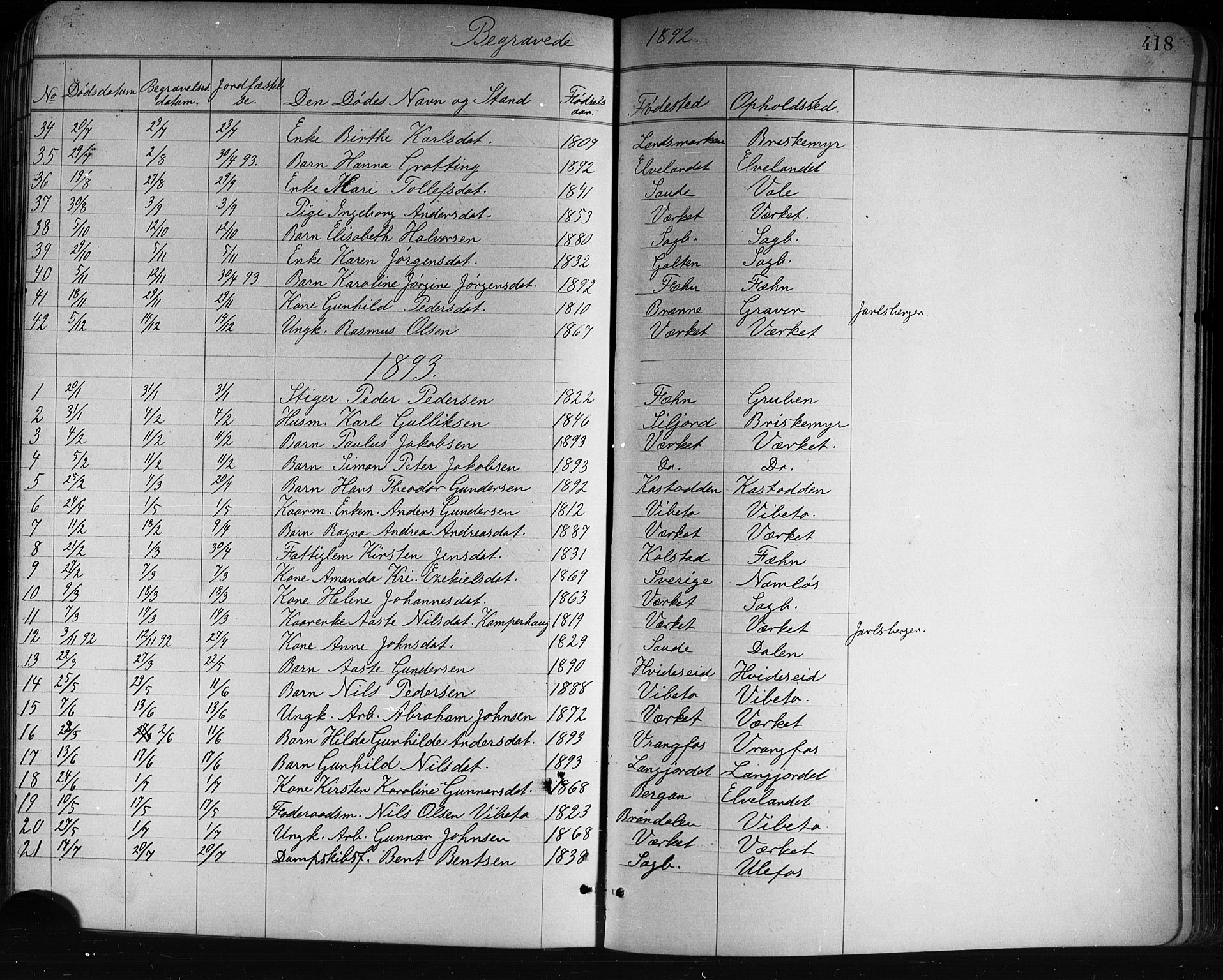 Holla kirkebøker, SAKO/A-272/G/Ga/L0005: Parish register (copy) no. I 5, 1891-1917, p. 418