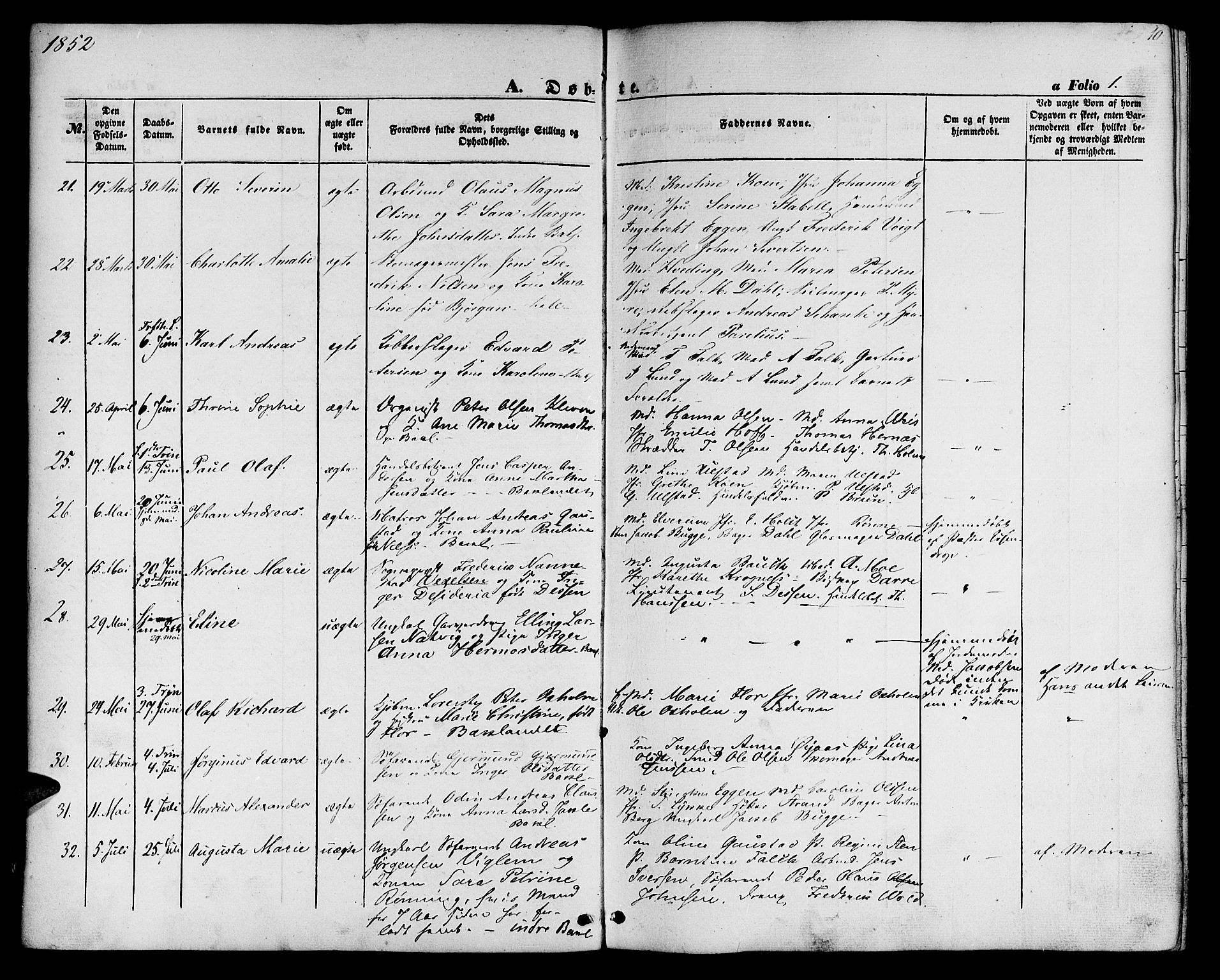 Ministerialprotokoller, klokkerbøker og fødselsregistre - Sør-Trøndelag, AV/SAT-A-1456/604/L0184: Parish register (official) no. 604A05, 1851-1860, p. 10