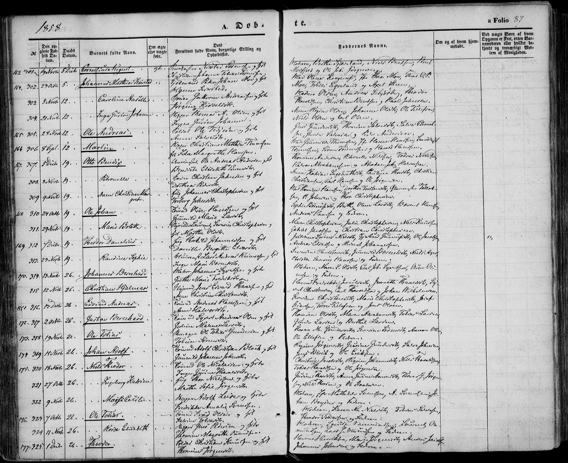 Kristiansand domprosti, SAK/1112-0006/F/Fa/L0014: Parish register (official) no. A 14, 1852-1867, p. 87