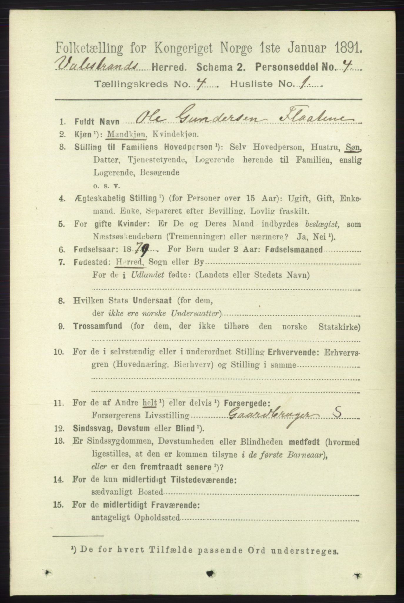 RA, 1891 census for 1217 Valestrand, 1891, p. 876