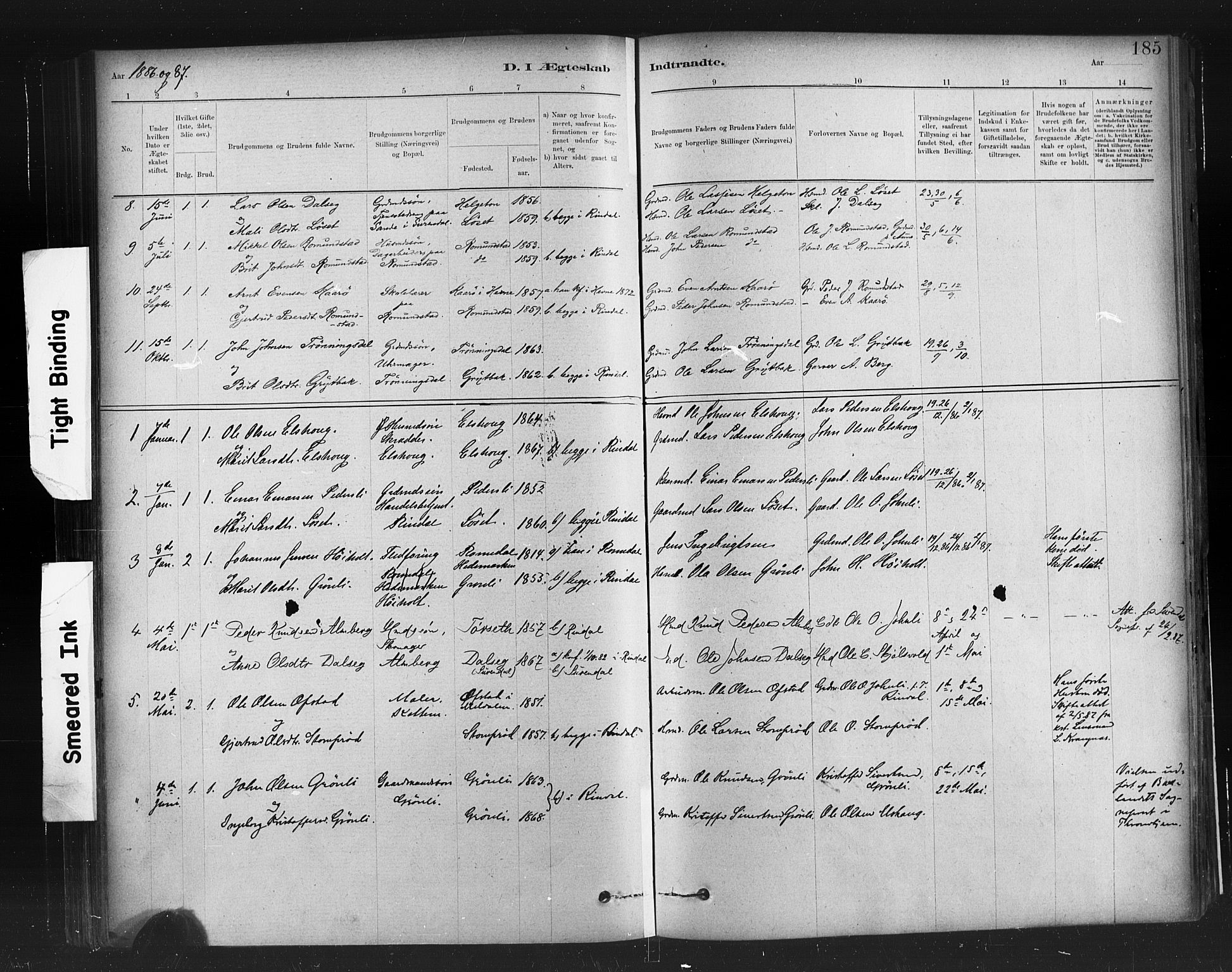 Ministerialprotokoller, klokkerbøker og fødselsregistre - Møre og Romsdal, AV/SAT-A-1454/598/L1069: Parish register (official) no. 598A03, 1882-1895, p. 185