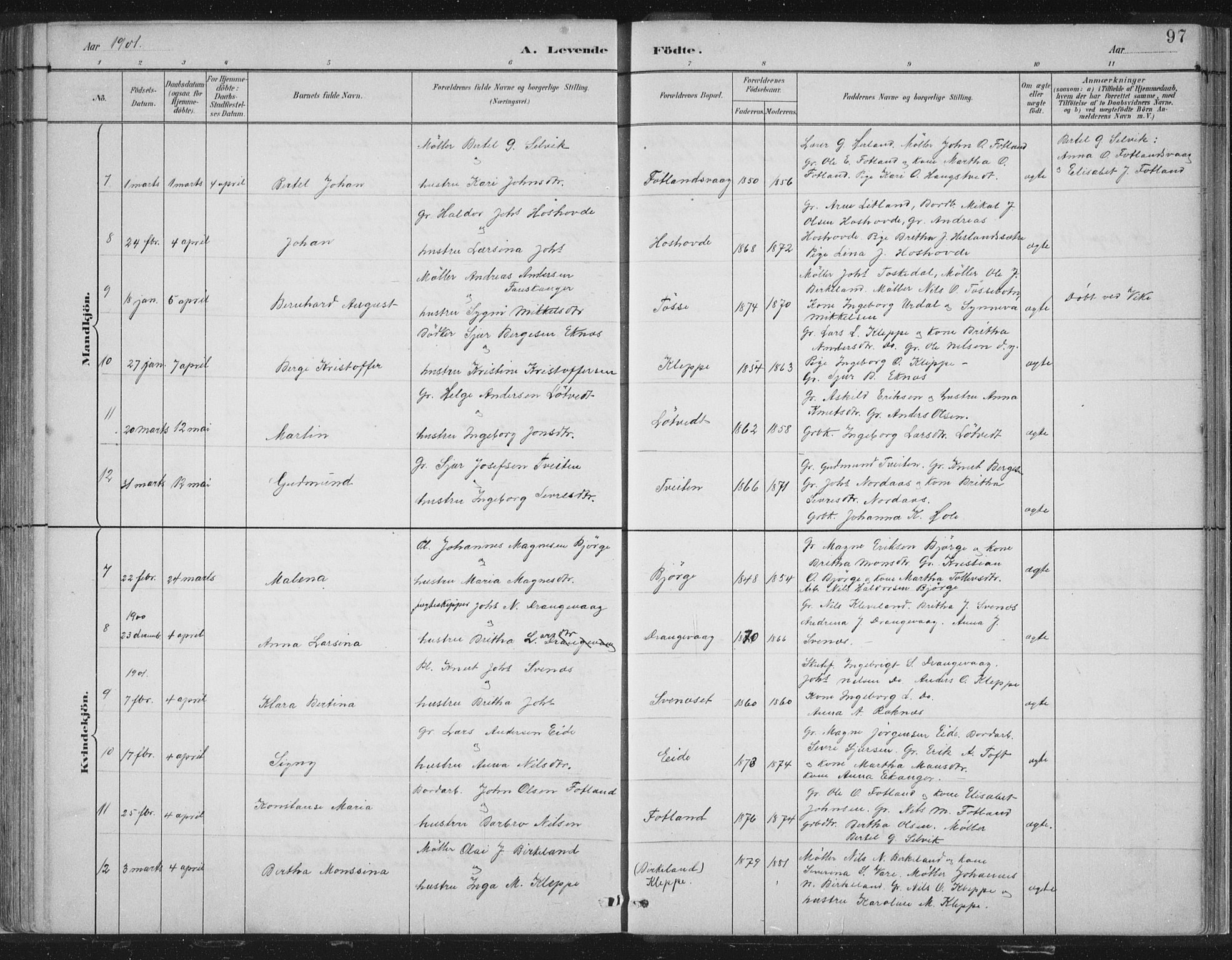 Hosanger sokneprestembete, SAB/A-75801/H/Hab: Parish register (copy) no. A 3 I, 1882-1903, p. 97