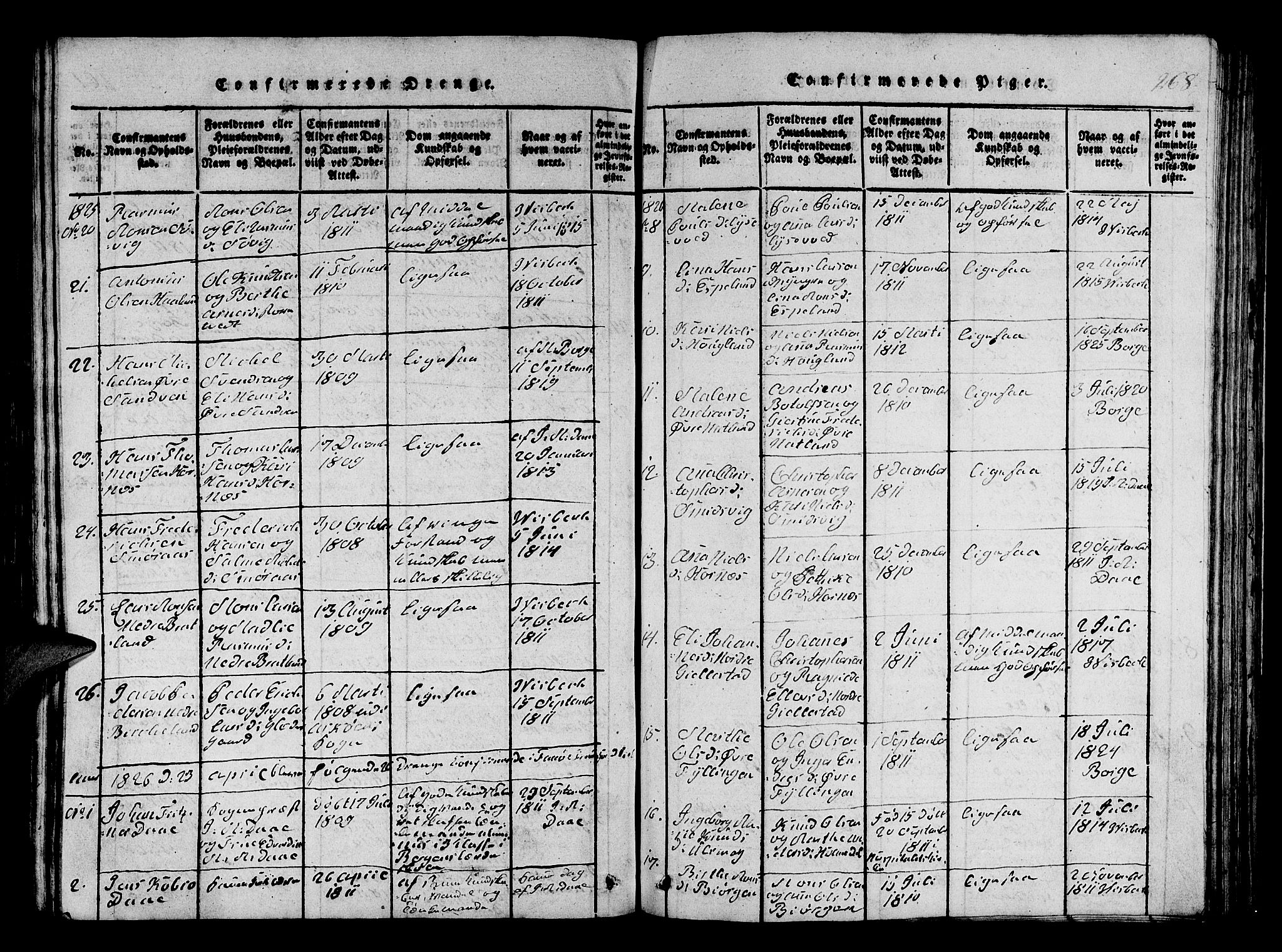 Fana Sokneprestembete, SAB/A-75101/H/Hab/Haba/L0001: Parish register (copy) no. A 1, 1816-1836, p. 268