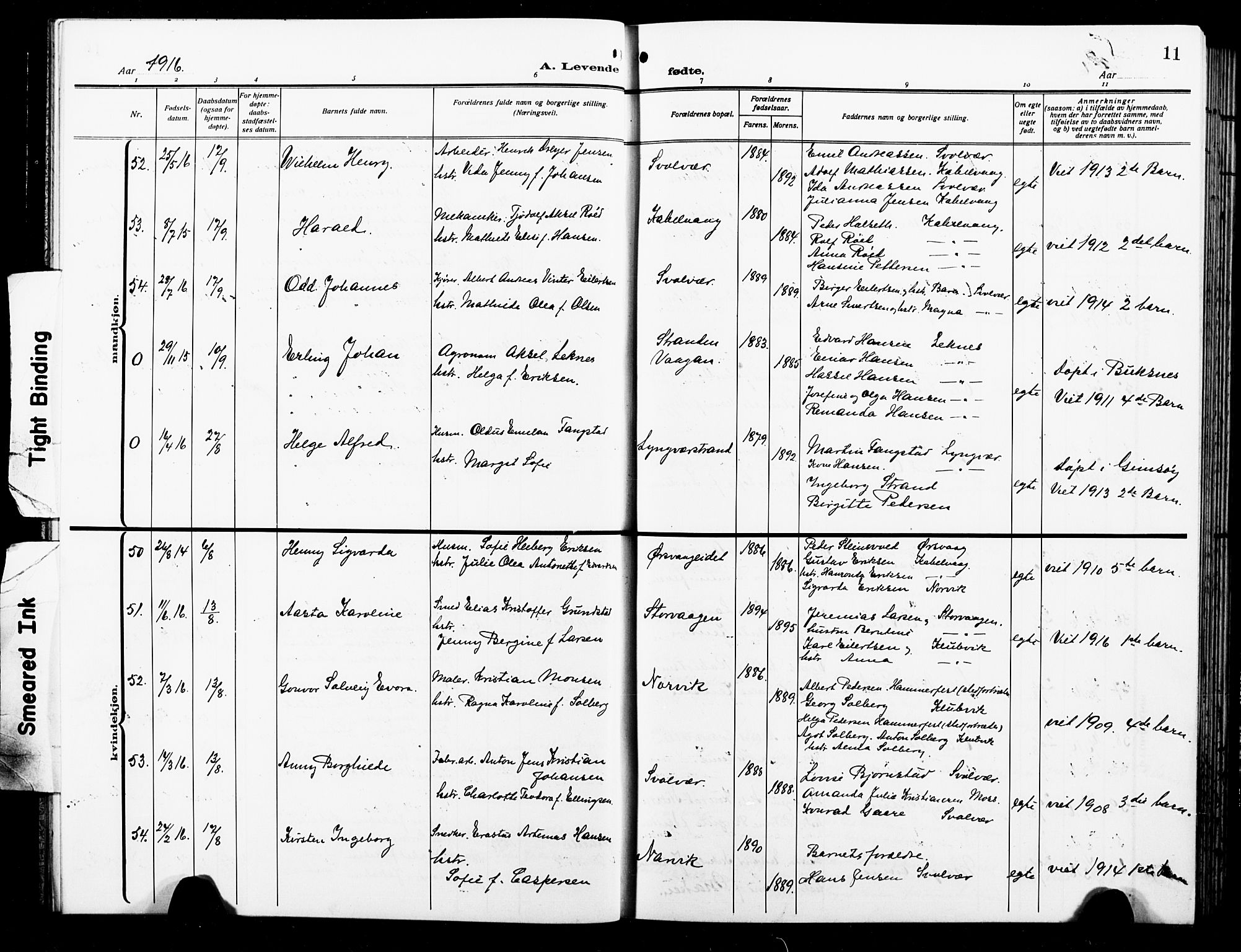 Ministerialprotokoller, klokkerbøker og fødselsregistre - Nordland, AV/SAT-A-1459/874/L1080: Parish register (copy) no. 874C09, 1915-1925, p. 11