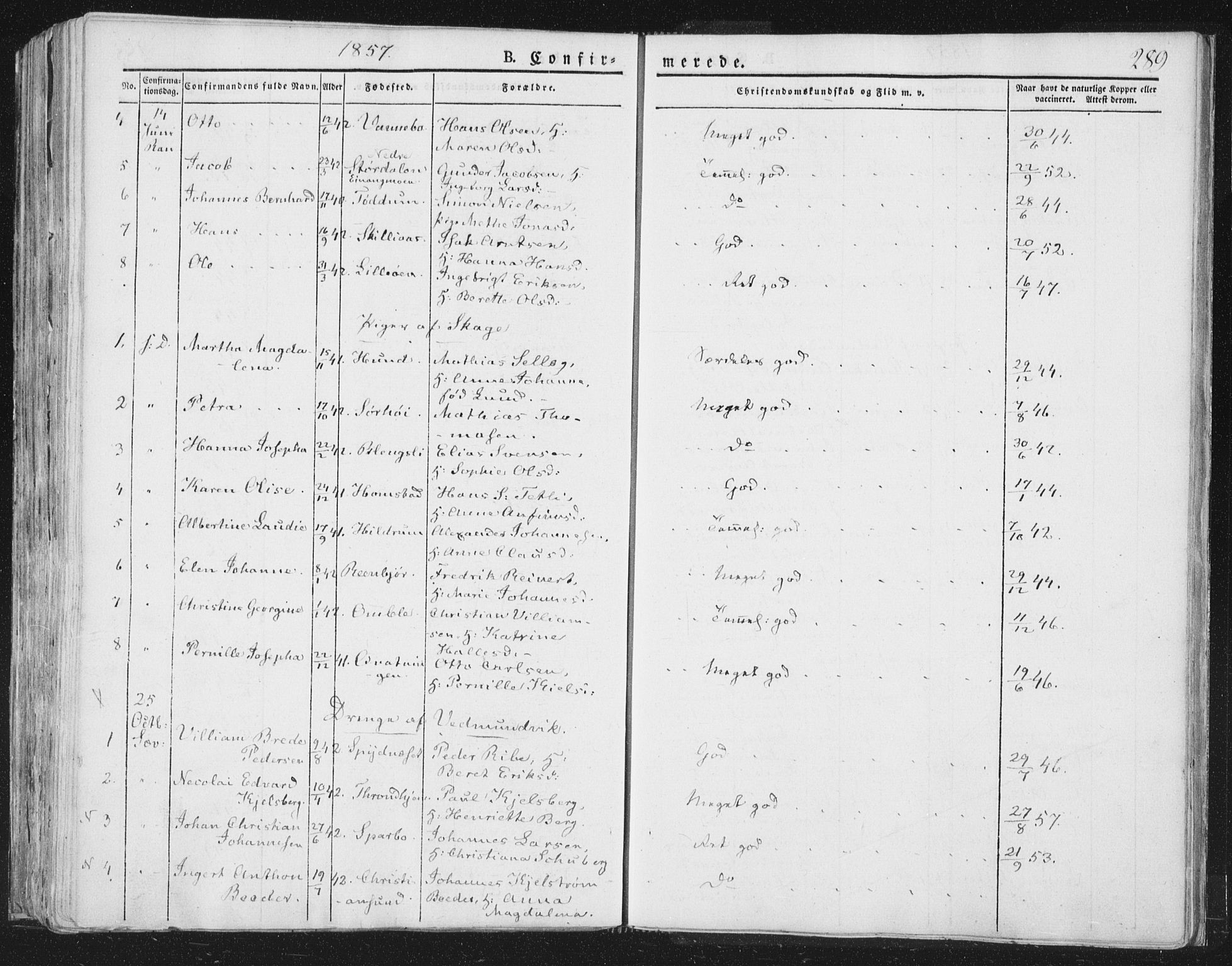 Ministerialprotokoller, klokkerbøker og fødselsregistre - Nord-Trøndelag, AV/SAT-A-1458/764/L0551: Parish register (official) no. 764A07a, 1824-1864, p. 289