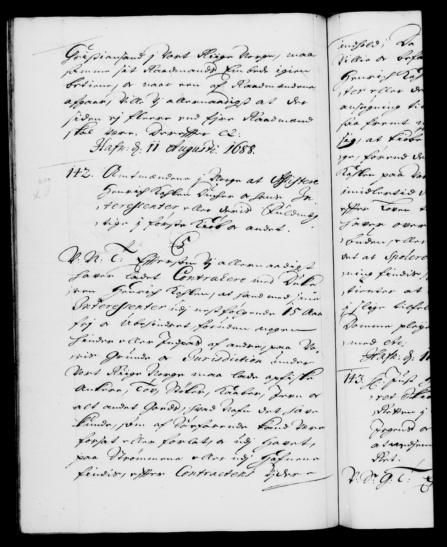 Danske Kanselli 1572-1799, AV/RA-EA-3023/F/Fc/Fca/Fcab/L0014: Norske tegnelser (mikrofilm), 1688-1691, p. 102b