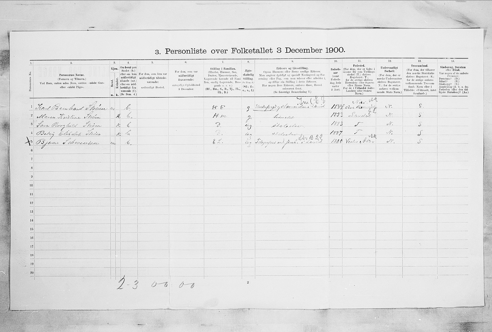 RA, 1900 census for Larvik, 1900, p. 2507