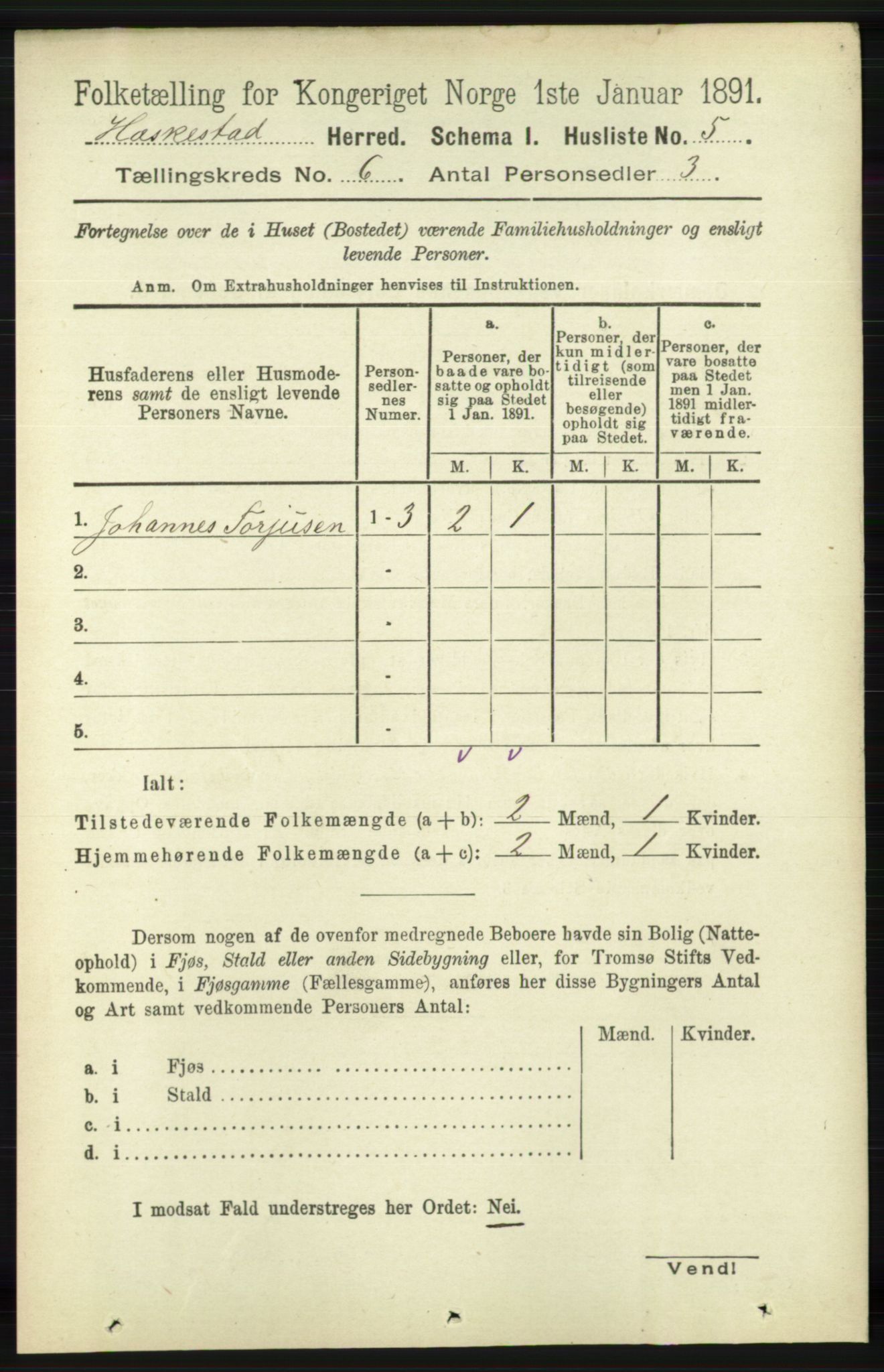 RA, 1891 census for 1113 Heskestad, 1891, p. 998