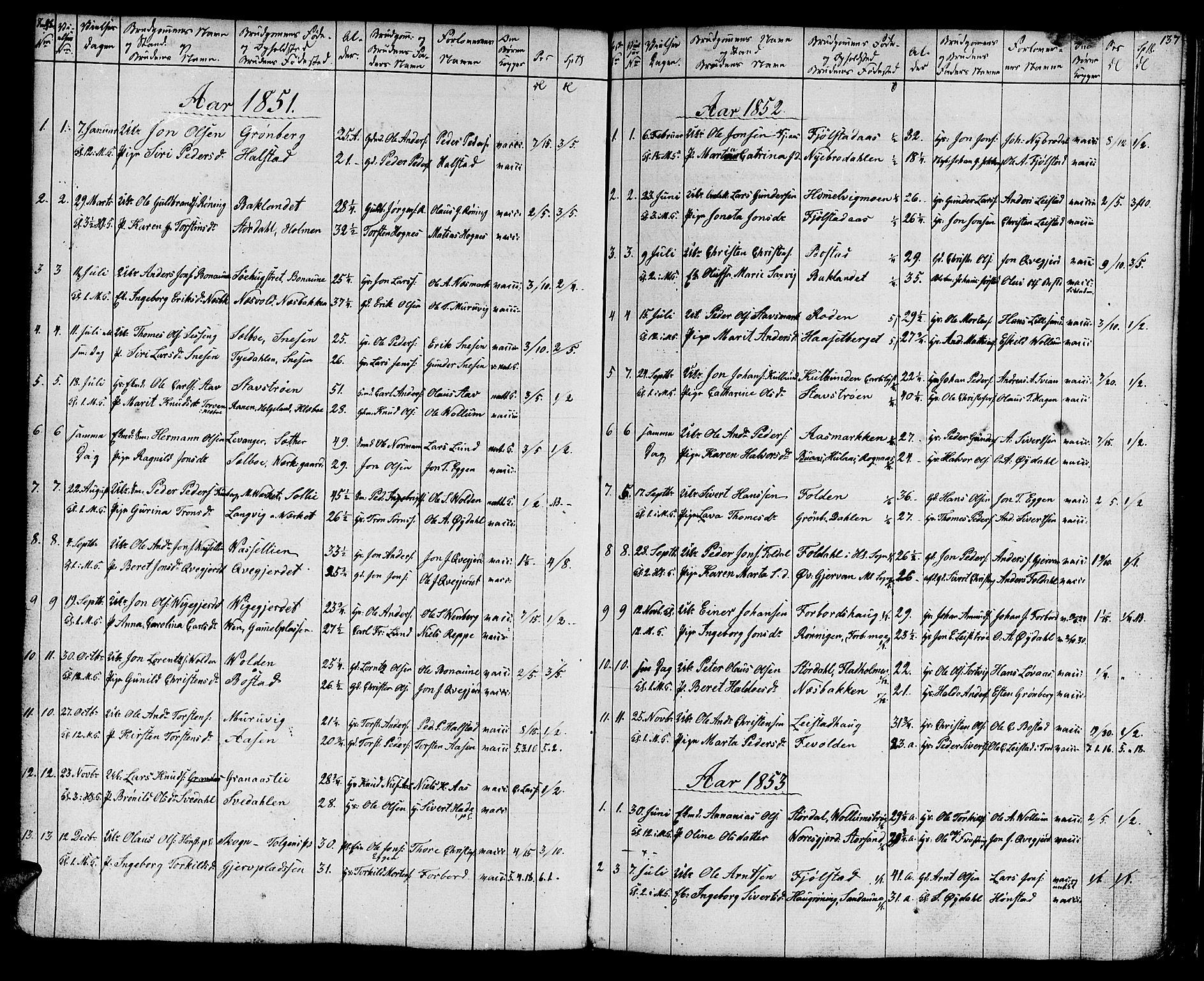 Ministerialprotokoller, klokkerbøker og fødselsregistre - Sør-Trøndelag, SAT/A-1456/616/L0422: Parish register (copy) no. 616C05, 1850-1888, p. 137
