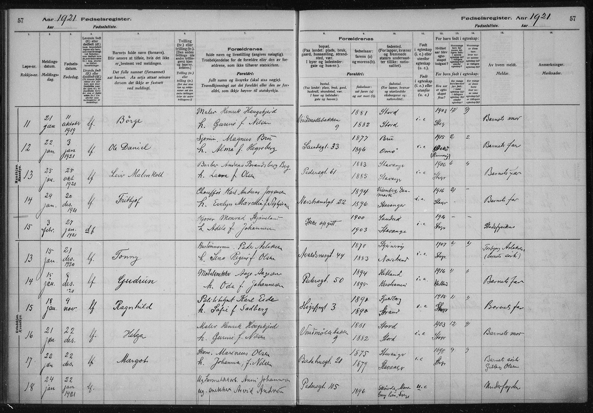 St. Johannes sokneprestkontor, AV/SAST-A-101814/002/A/L0002: Birth register no. 2, 1919-1924, p. 57