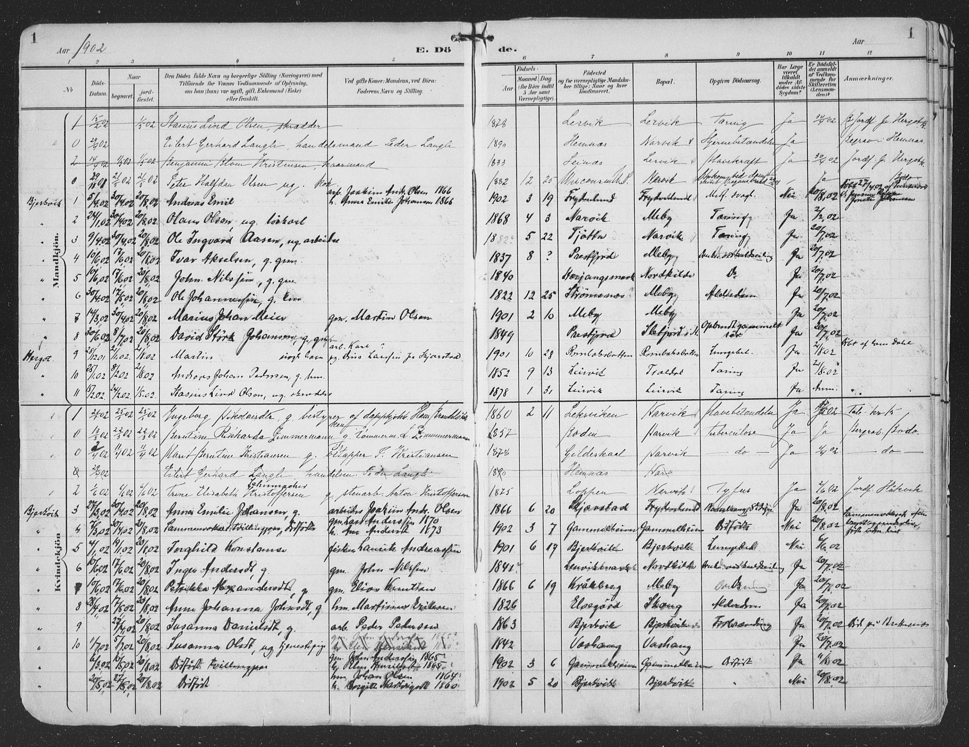 Ministerialprotokoller, klokkerbøker og fødselsregistre - Nordland, SAT/A-1459/866/L0940: Parish register (official) no. 866A03, 1902-1926, p. 1