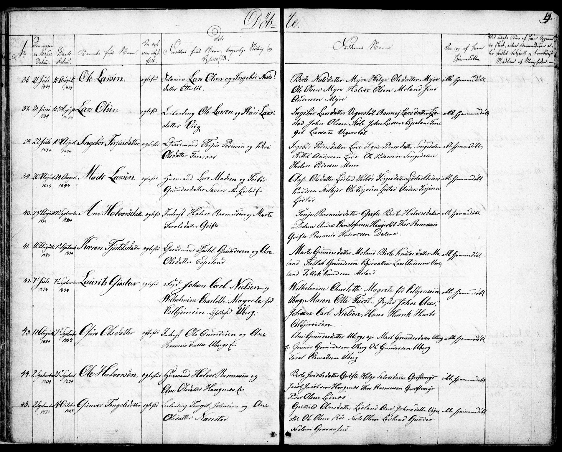 Gjerstad sokneprestkontor, SAK/1111-0014/F/Fb/Fbb/L0002: Parish register (copy) no. B 2, 1831-1862, p. 19