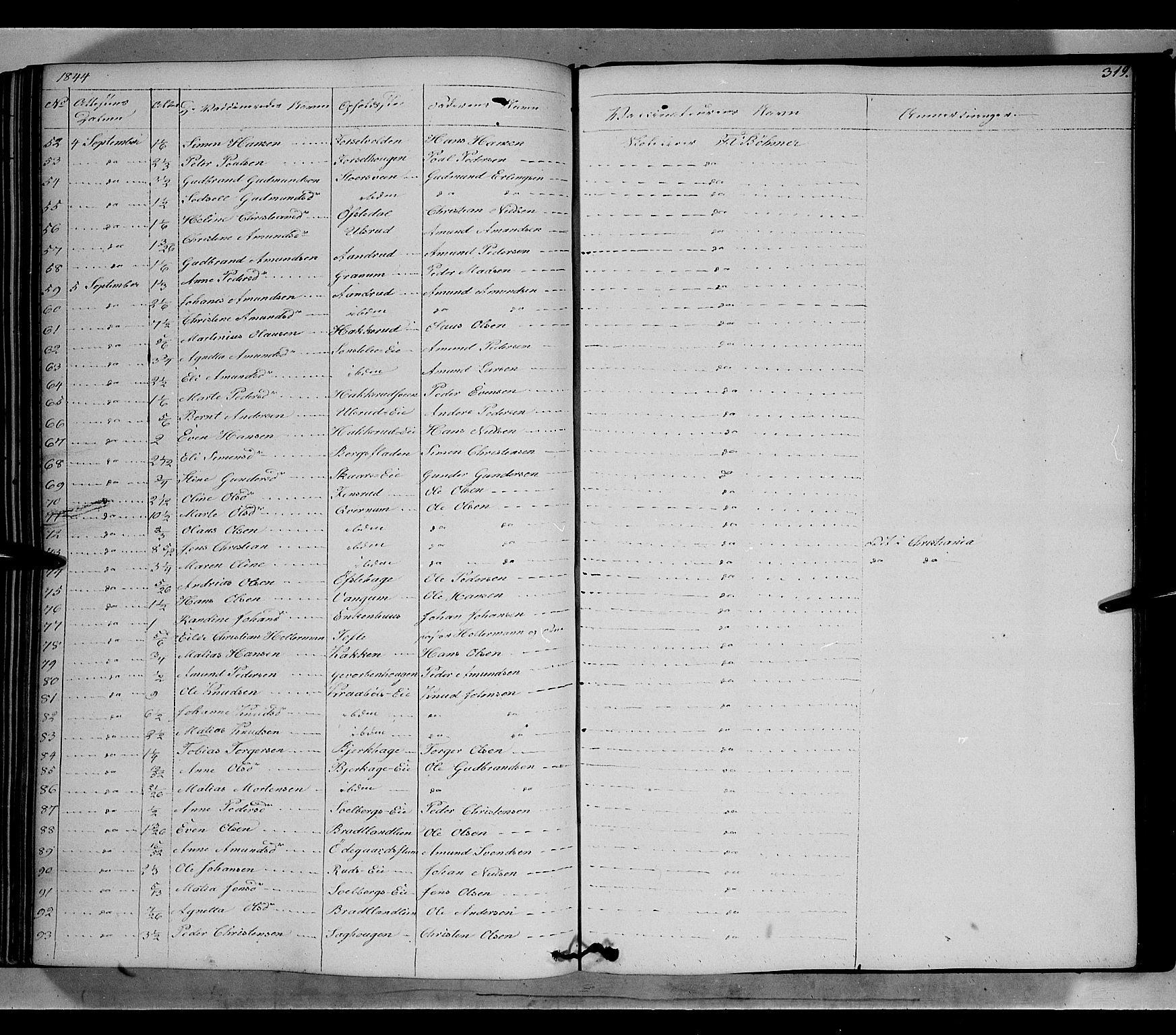 Gausdal prestekontor, SAH/PREST-090/H/Ha/Haa/L0007: Parish register (official) no. 7, 1840-1850, p. 319