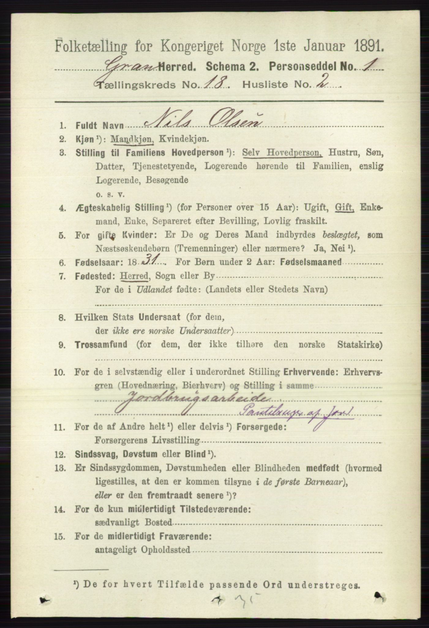 RA, 1891 census for 0534 Gran, 1891, p. 9542