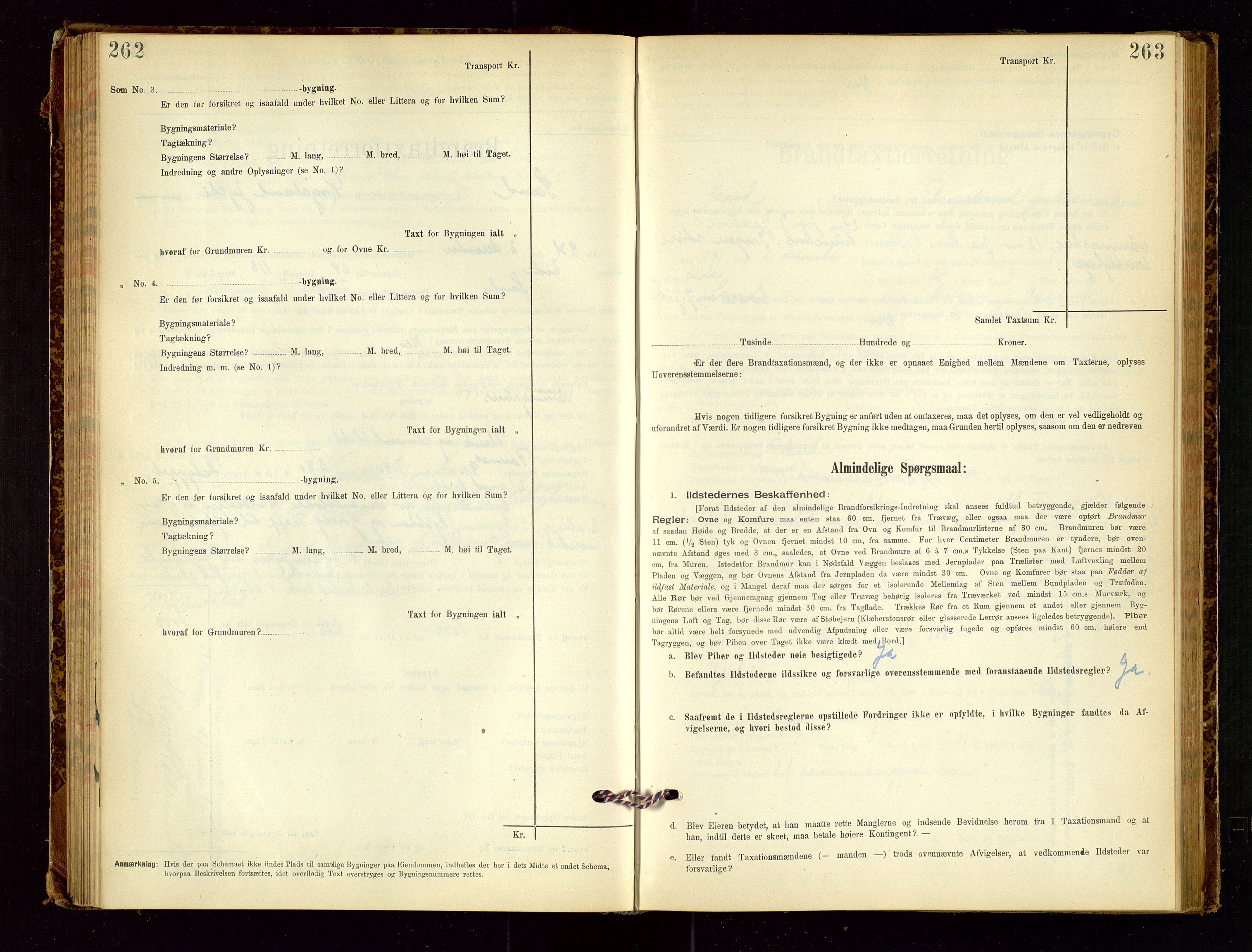 Sand lensmannskontor, SAST/A-100415/Goc/L0001: "Brandtaxationsprotokol", 1895-1935, p. 262-263