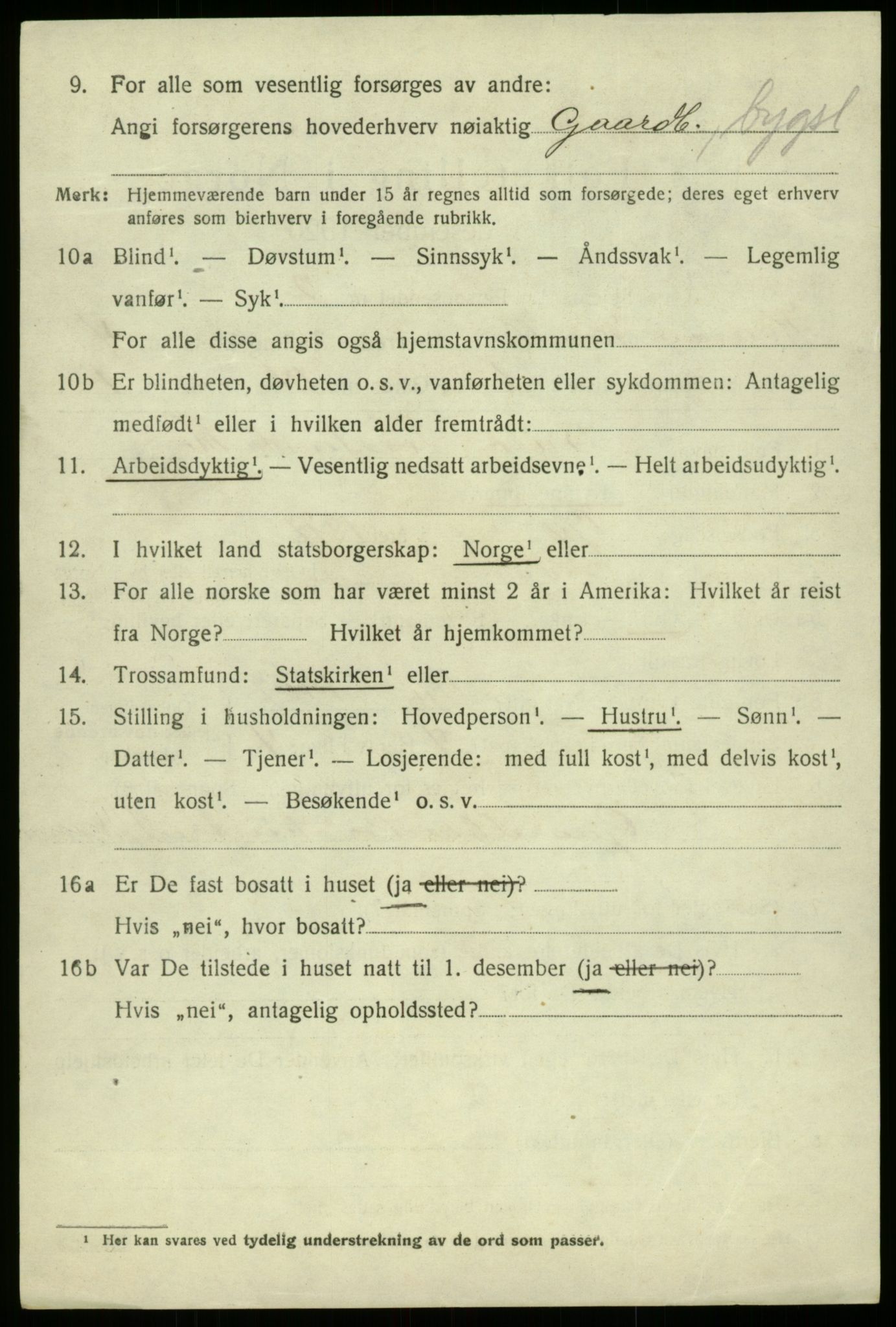 SAB, 1920 census for Kvam, 1920, p. 3240