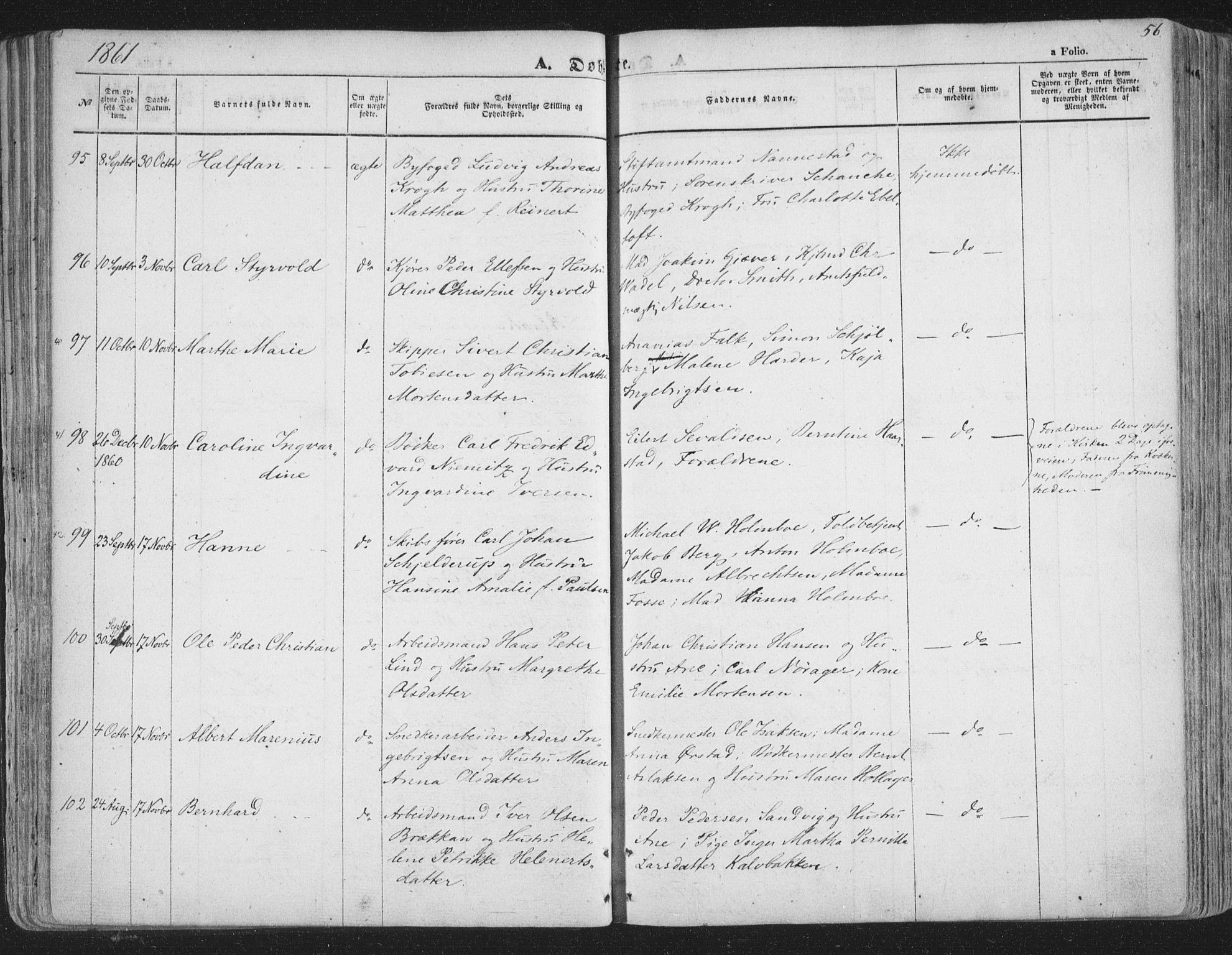 Tromsø sokneprestkontor/stiftsprosti/domprosti, SATØ/S-1343/G/Ga/L0011kirke: Parish register (official) no. 11, 1856-1865, p. 56