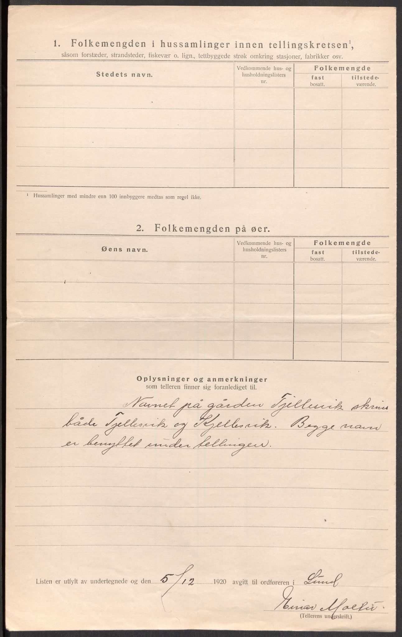 SAST, 1920 census for Lund, 1920, p. 20