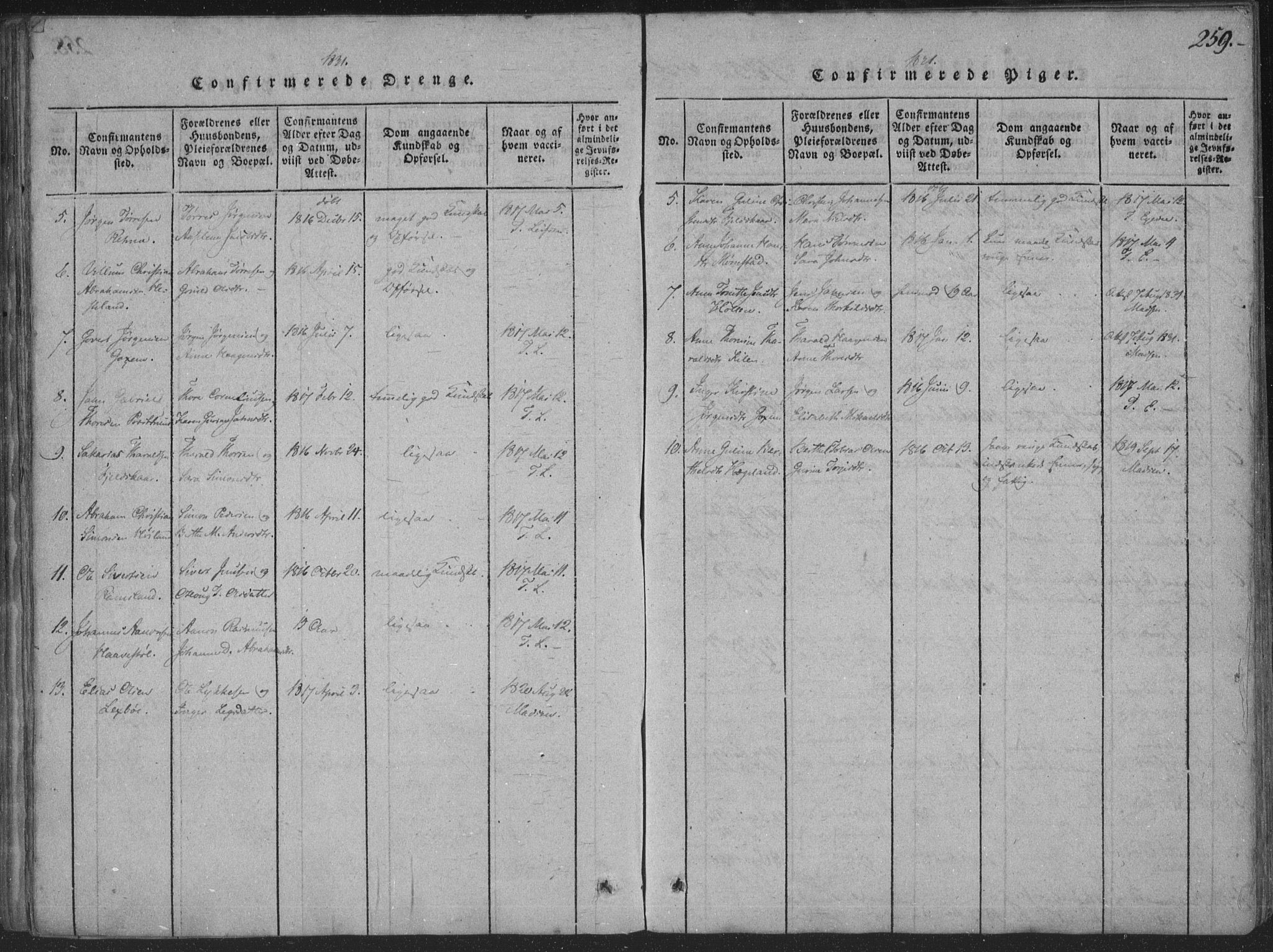 Sør-Audnedal sokneprestkontor, AV/SAK-1111-0039/F/Fa/Faa/L0001: Parish register (official) no. A 1, 1816-1848, p. 259