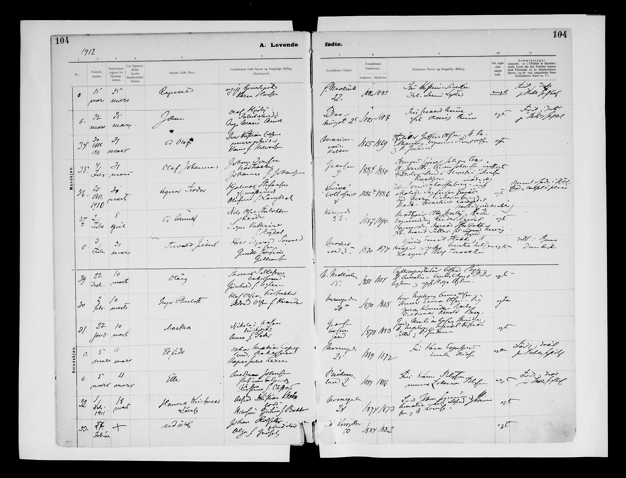 Ministerialprotokoller, klokkerbøker og fødselsregistre - Sør-Trøndelag, AV/SAT-A-1456/604/L0203: Parish register (official) no. 604A23, 1908-1916, p. 104