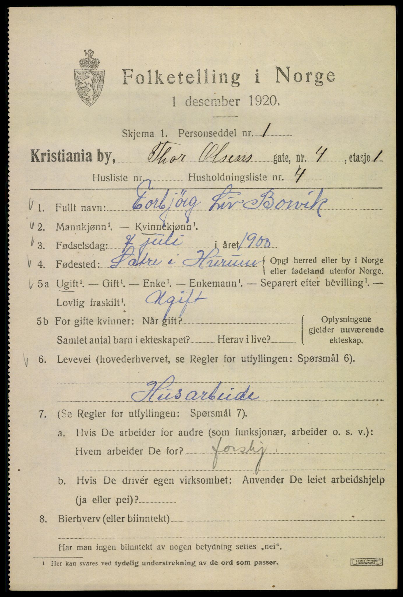 SAO, 1920 census for Kristiania, 1920, p. 573409
