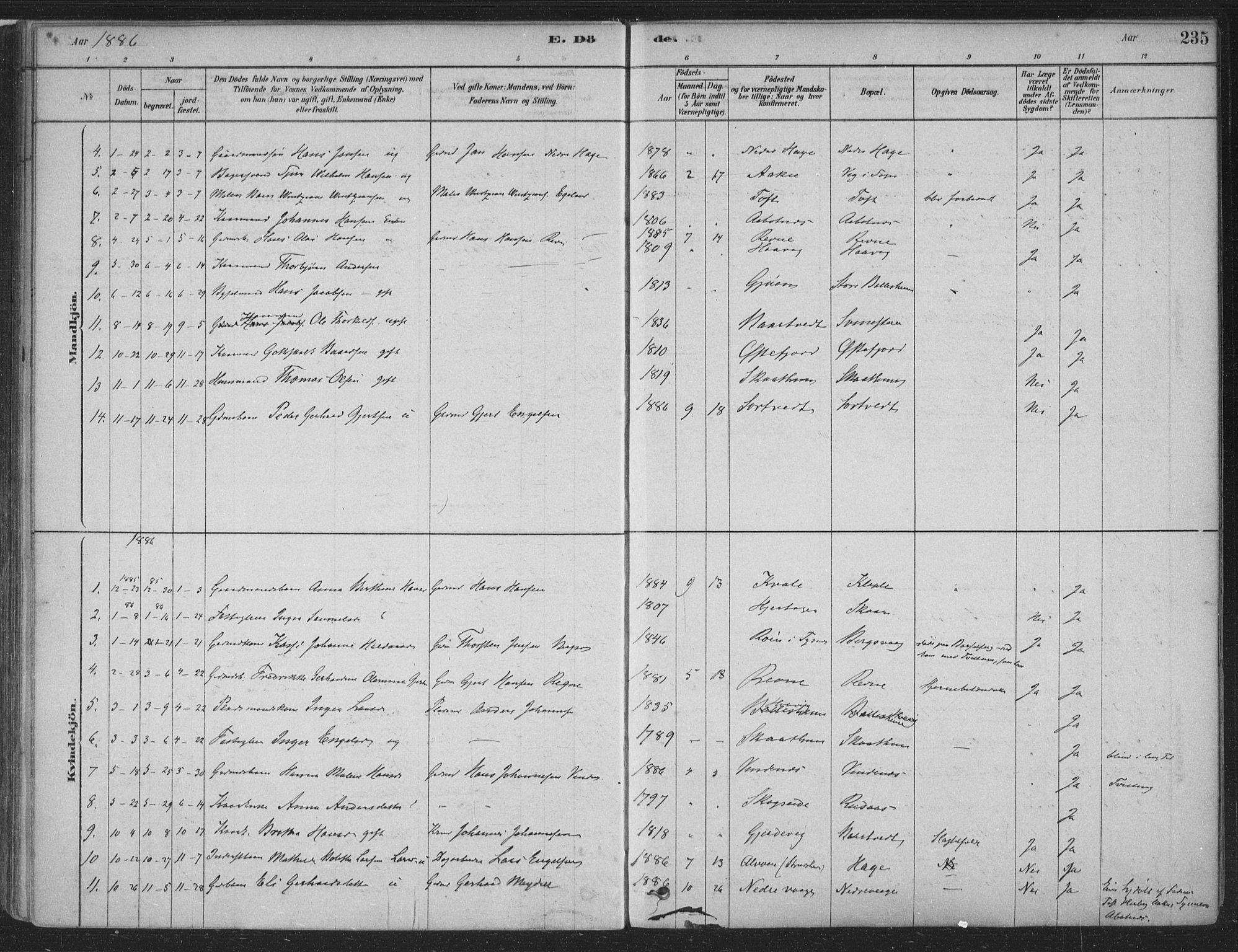 Fusa sokneprestembete, SAB/A-75401/H/Haa: Parish register (official) no. D 1, 1880-1938, p. 235