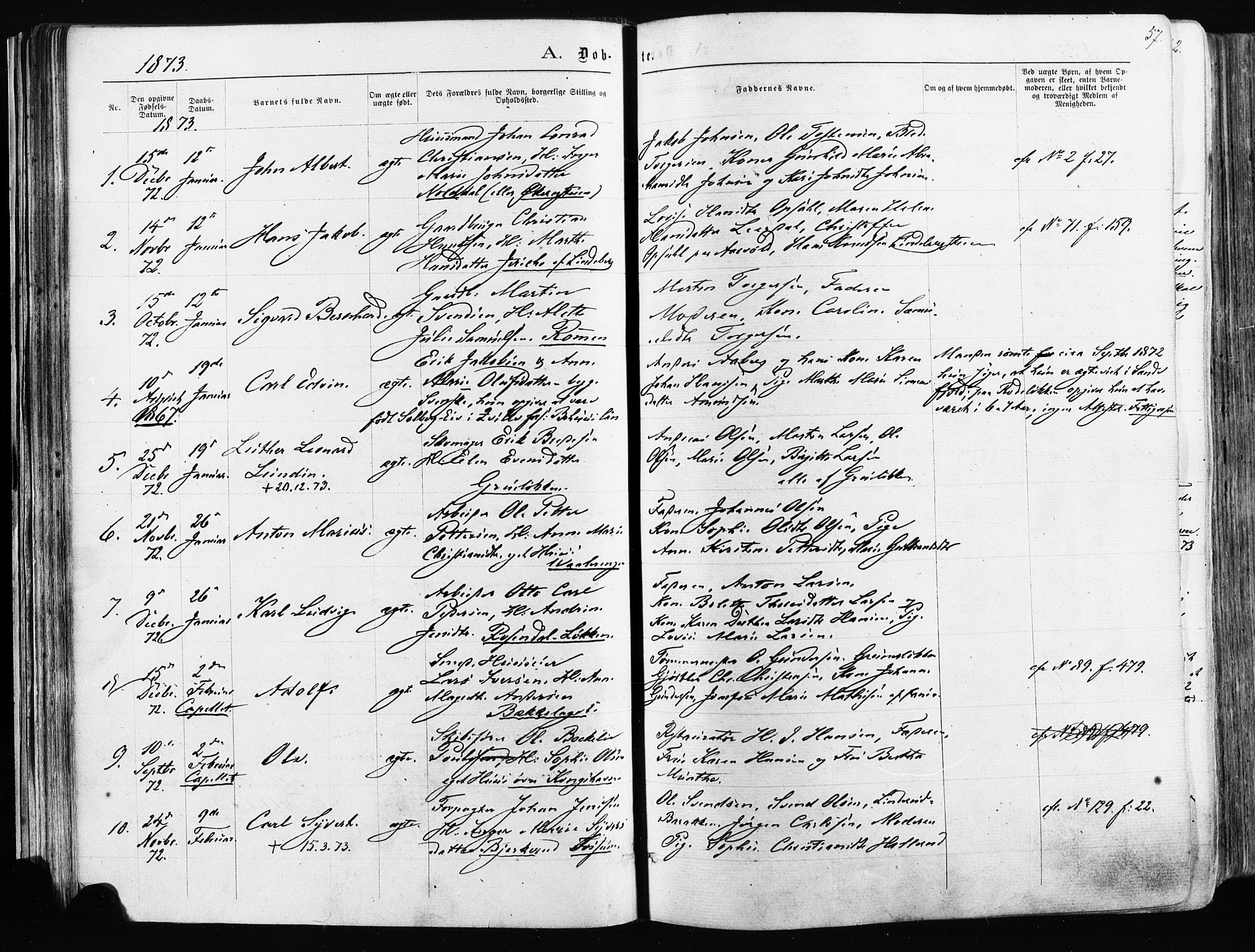 Østre Aker prestekontor Kirkebøker, AV/SAO-A-10840/F/Fa/L0003: Parish register (official) no. I 3, 1869-1875, p. 57