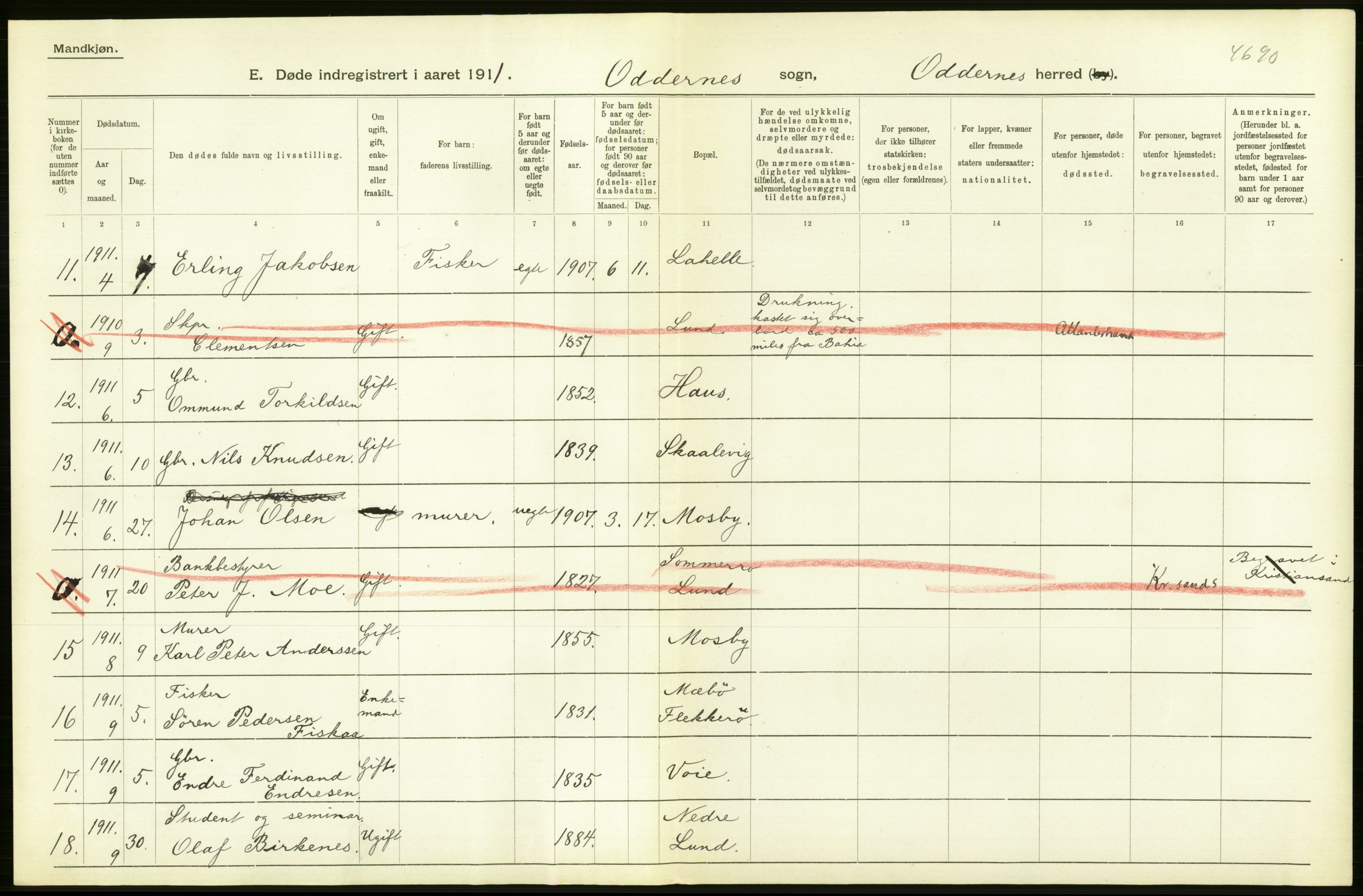 Statistisk sentralbyrå, Sosiodemografiske emner, Befolkning, AV/RA-S-2228/D/Df/Dfb/Dfba/L0024: Lister og Mandals amt:  Gifte, døde, dødfødte. Bygder og byer., 1911, p. 238