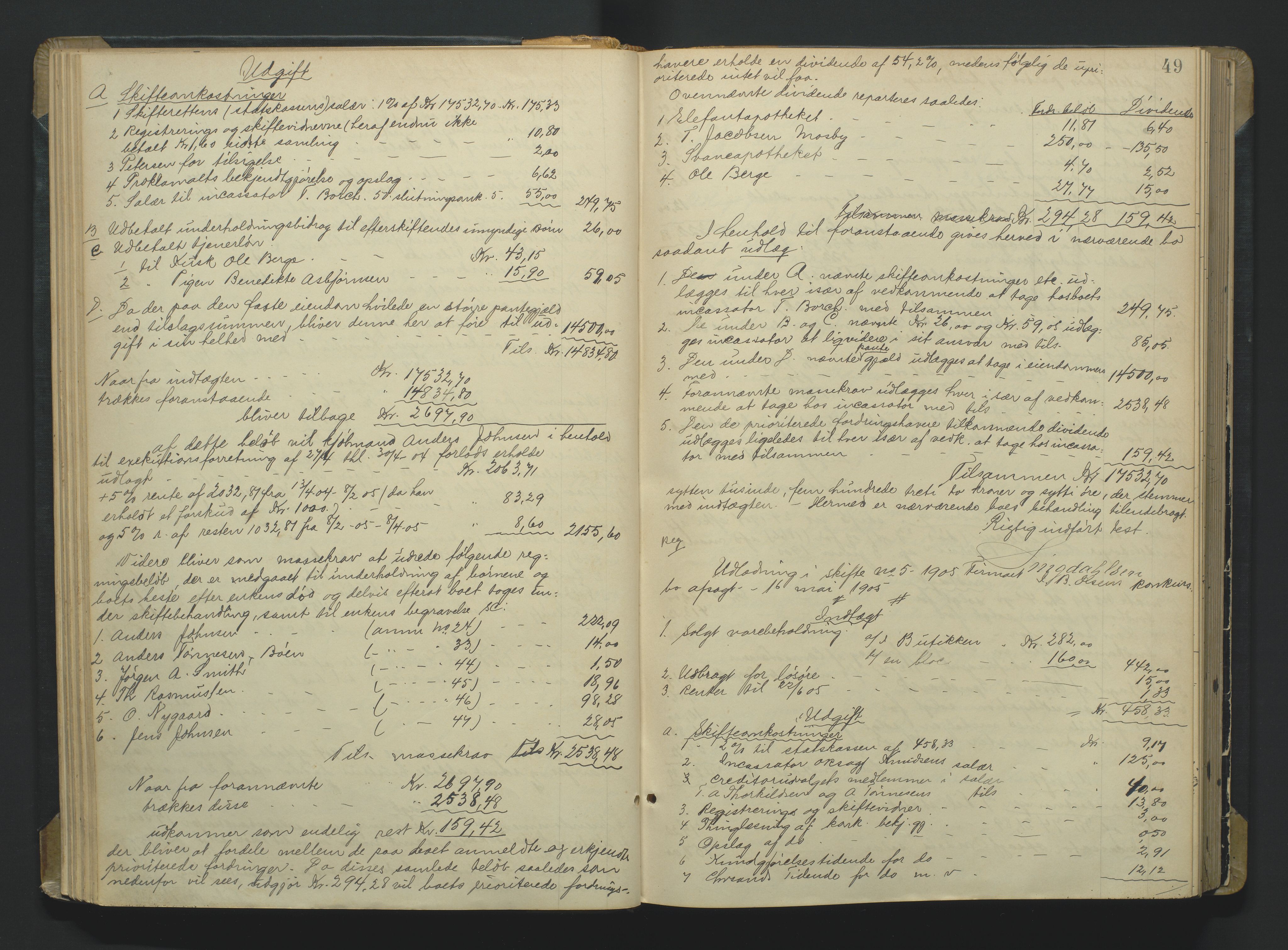 Kristiansand byrett, AV/SAK-1223-0001/H/Hc/L0060: Skifteutlodningsprotokoll nr. 6, med register, 1903-1916, p. 49