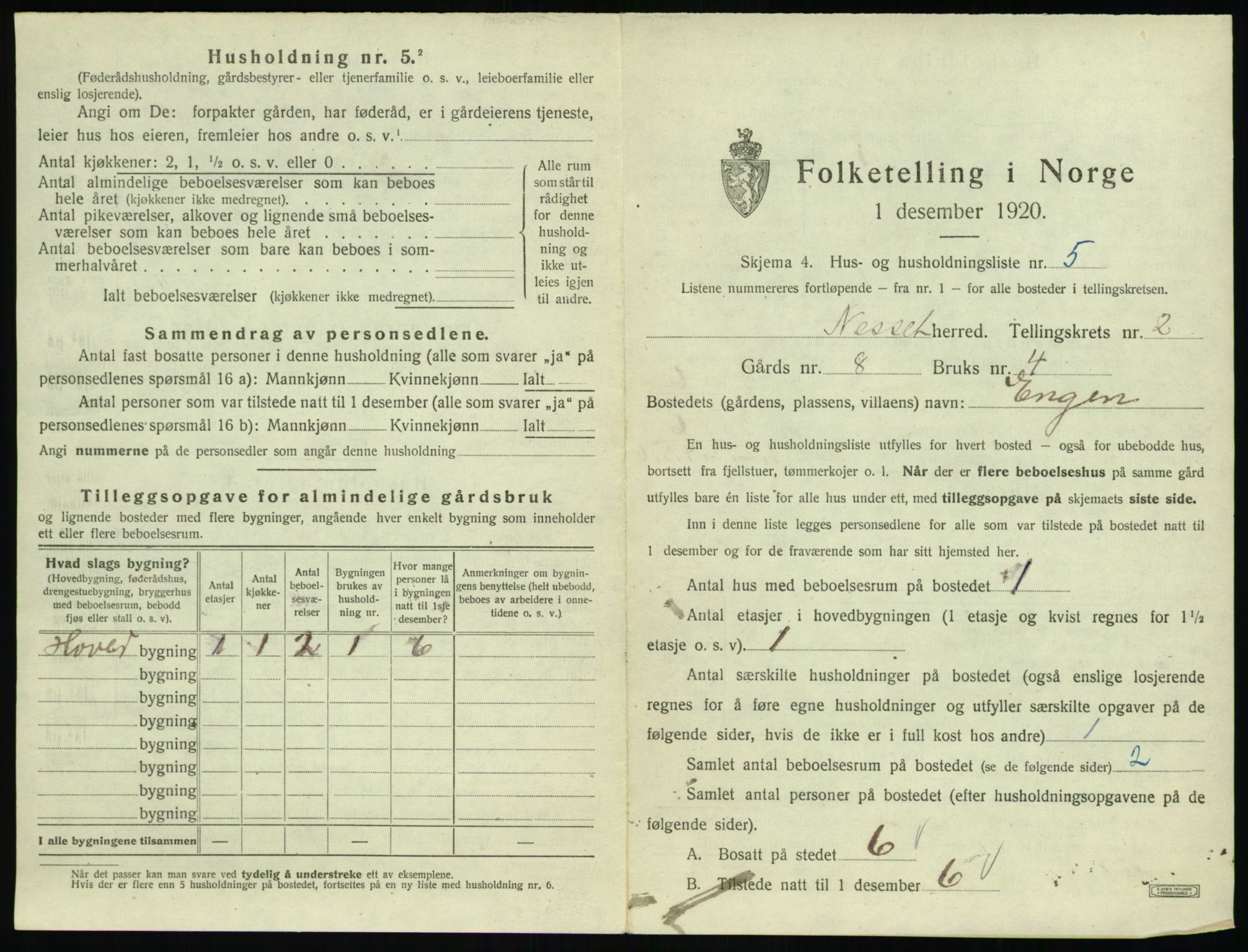 SAT, 1920 census for Nesset, 1920, p. 106