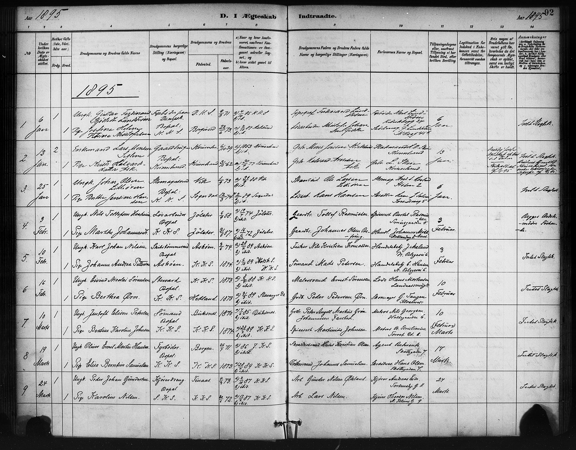Korskirken sokneprestembete, SAB/A-76101/H/Haa/L0037: Parish register (official) no. D 4, 1883-1904, p. 92
