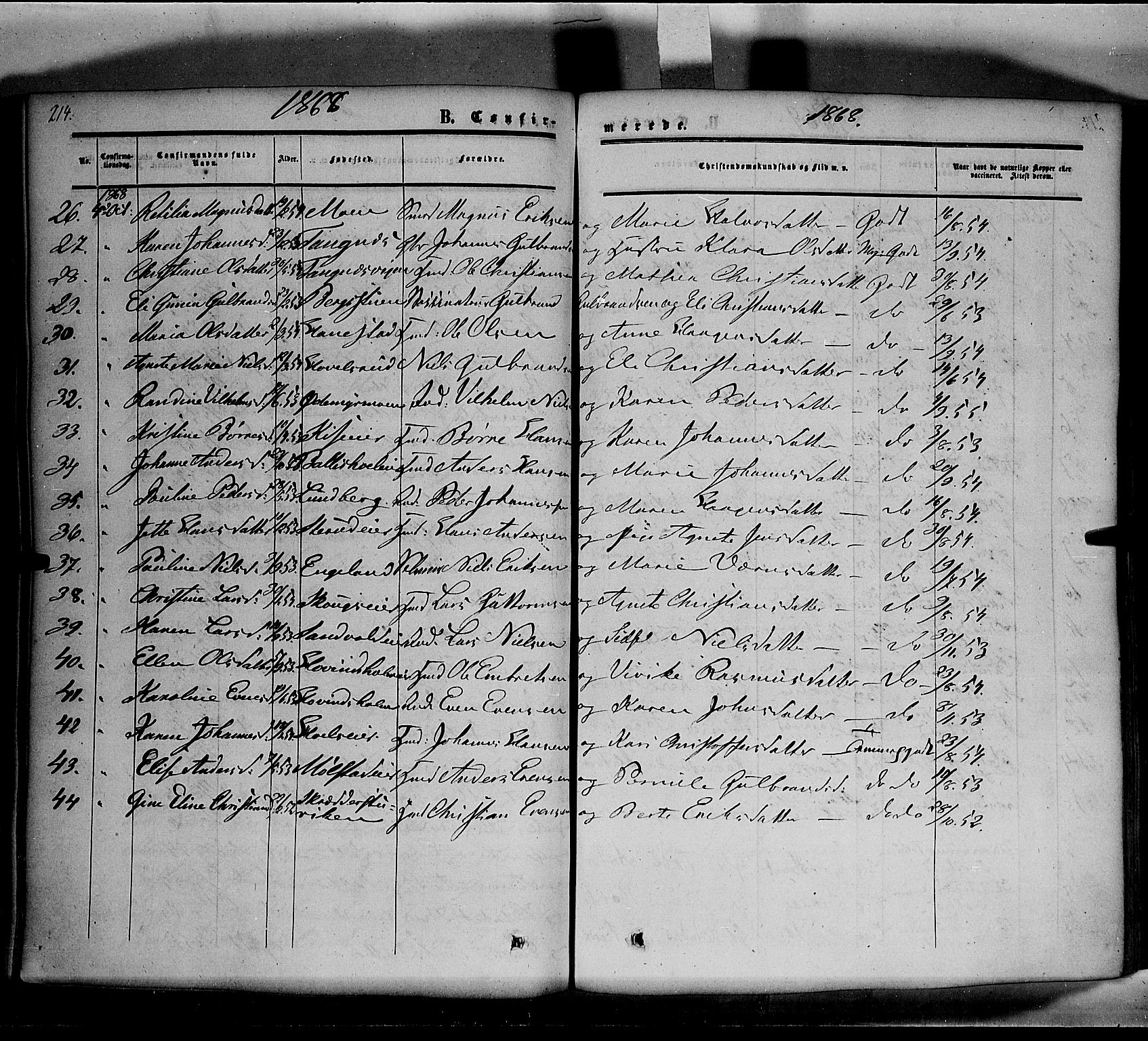 Nes prestekontor, Hedmark, AV/SAH-PREST-020/K/Ka/L0004: Parish register (official) no. 4, 1852-1886, p. 214