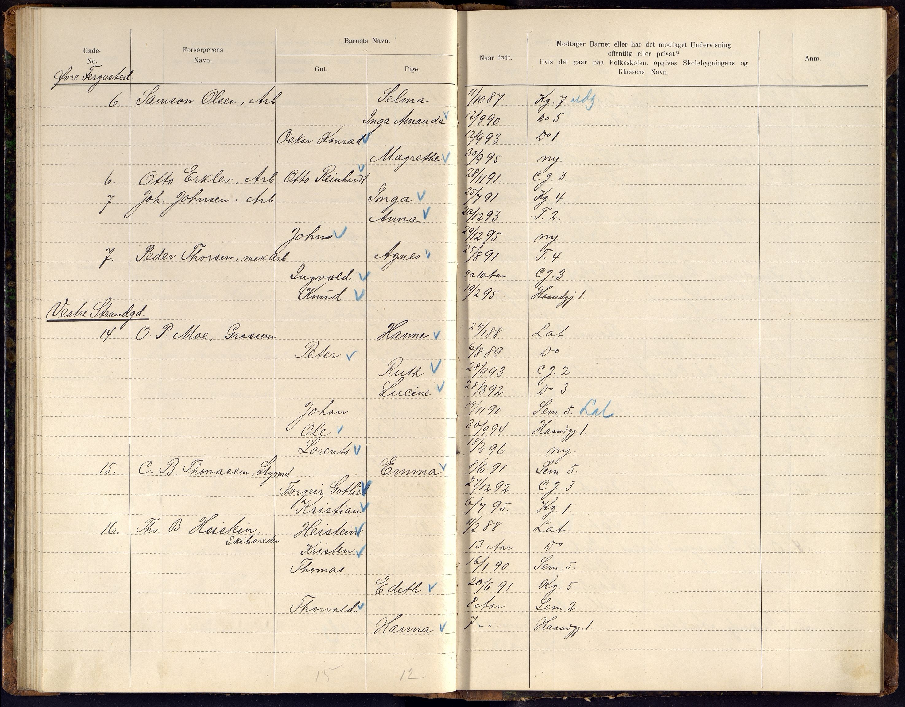 Kristiansand By - Skolekommisjonen/ -Styret, ARKSOR/1001KG510/J/Jb/L0011: Barnetelling, 1902, p. 125-126