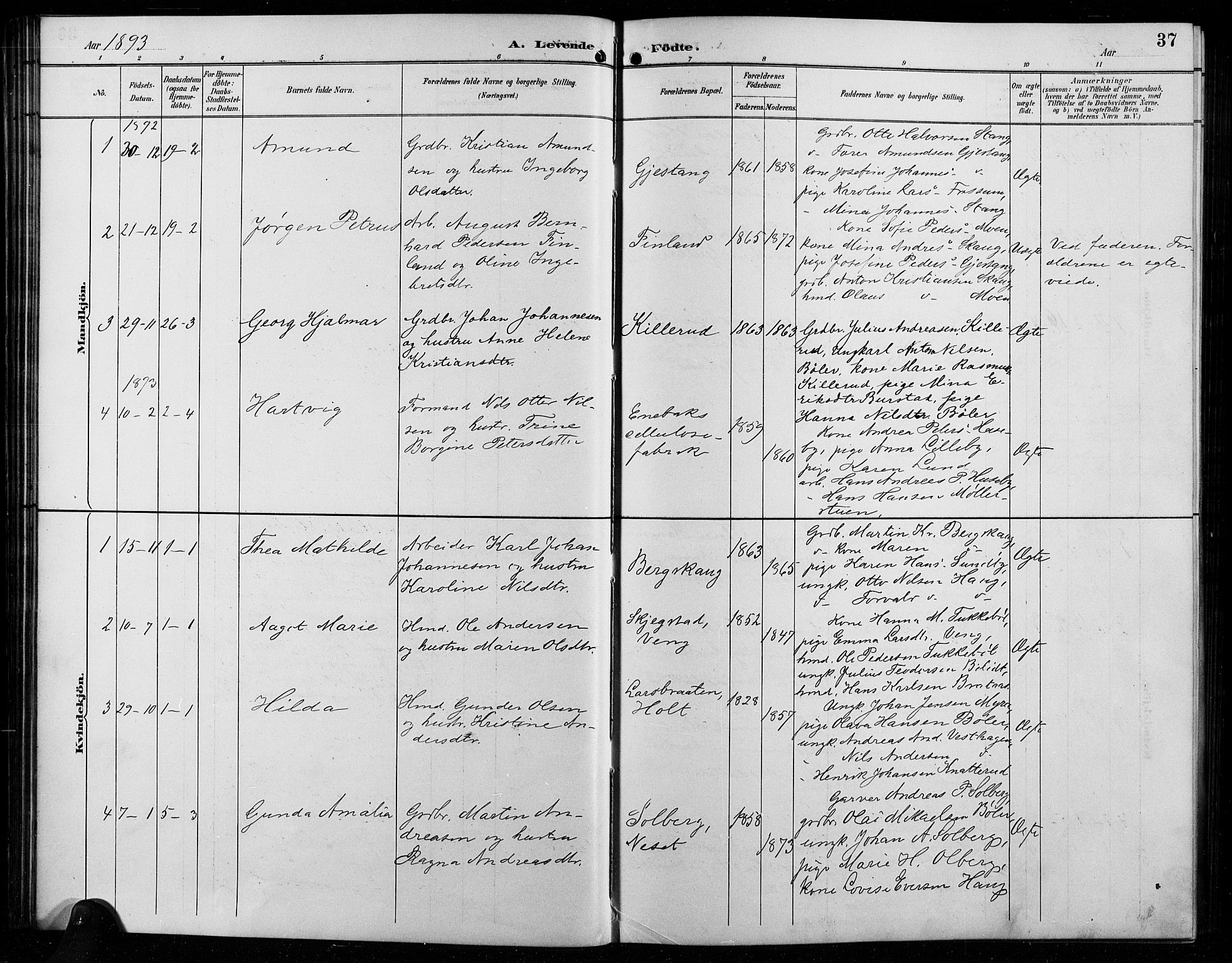 Enebakk prestekontor Kirkebøker, SAO/A-10171c/G/Ga/L0006: Parish register (copy) no. I 6, 1889-1911, p. 37